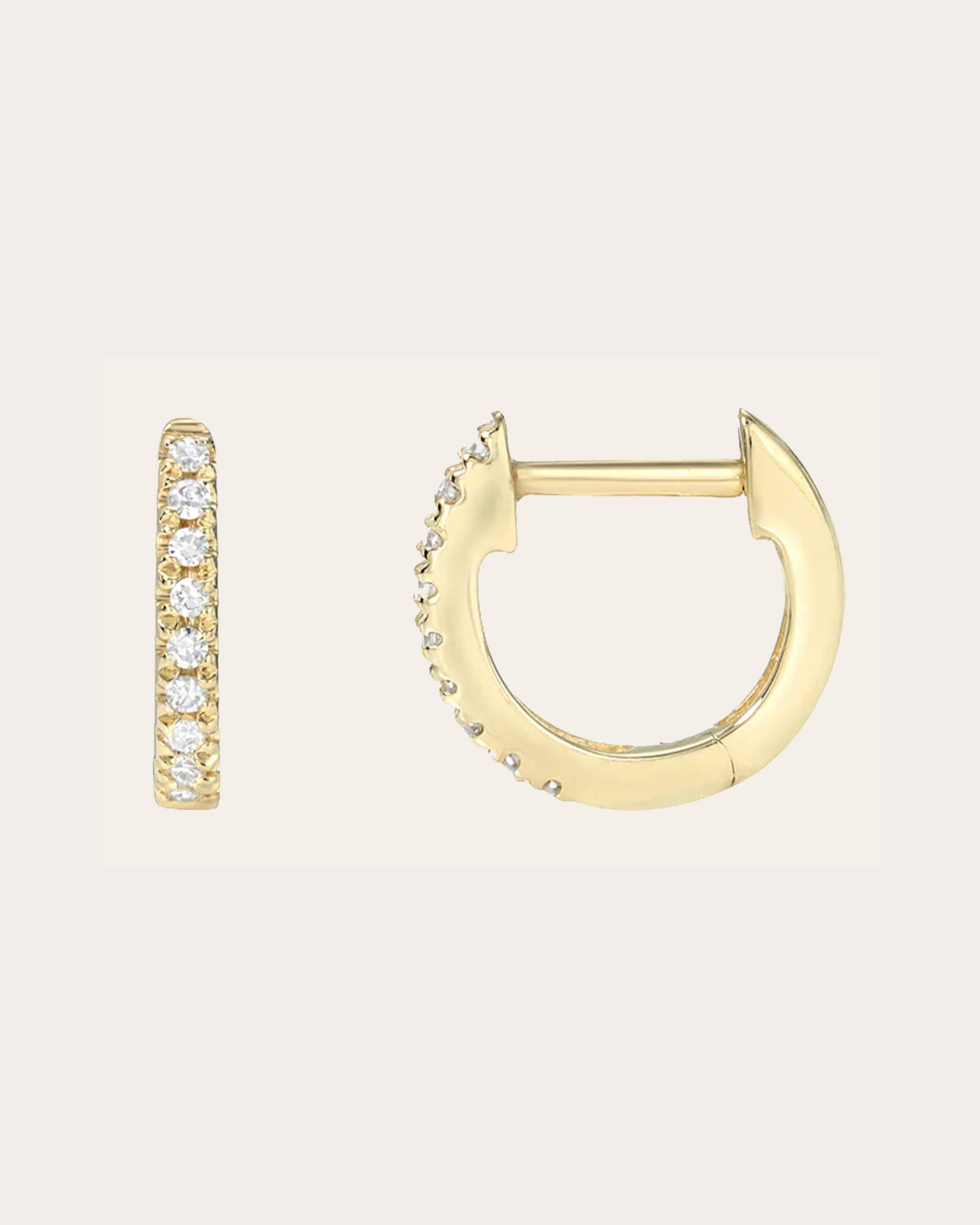 Diamond & 14k Gold Mini Hoop Earrings
