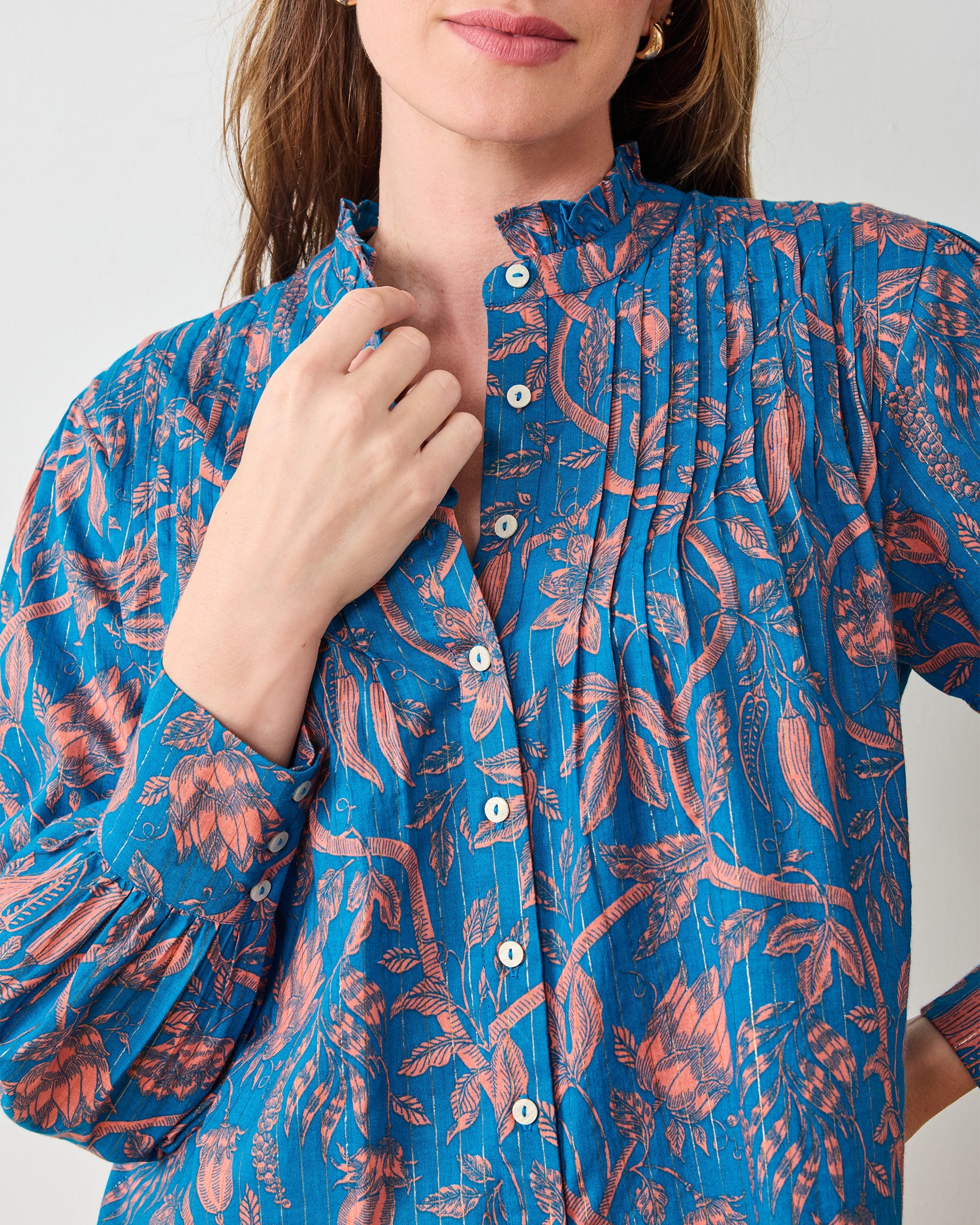 Etched Vine - On A Whim Blouse - Turquoise Blush