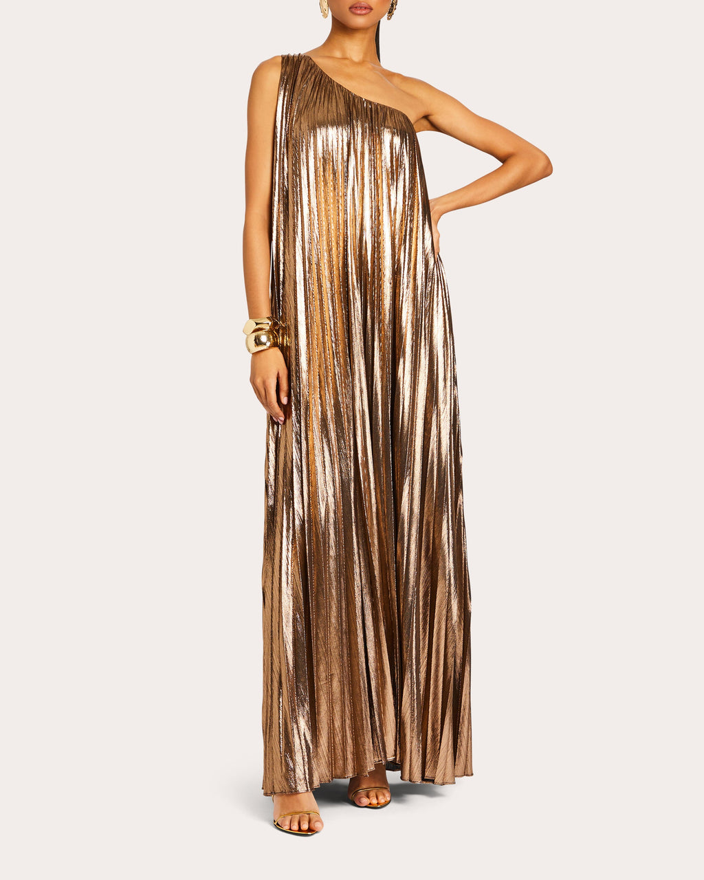 Kensley Pleated Metallic-Lamé Maxi Dress