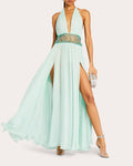 Allete Embellished Crinkled-Chiffon Halterneck Dress