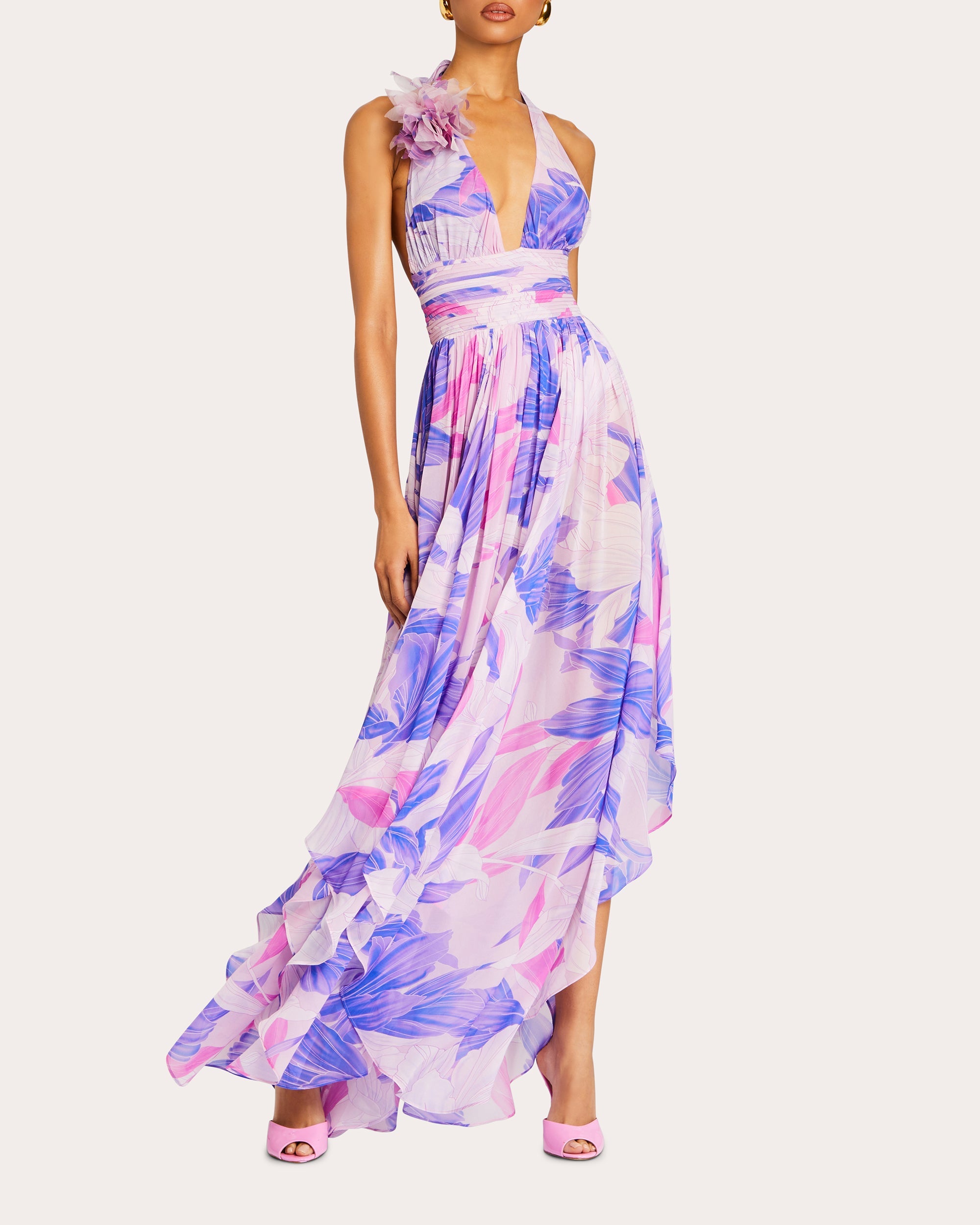 Rasha Embellished Printed Chiffon Maxi Dress