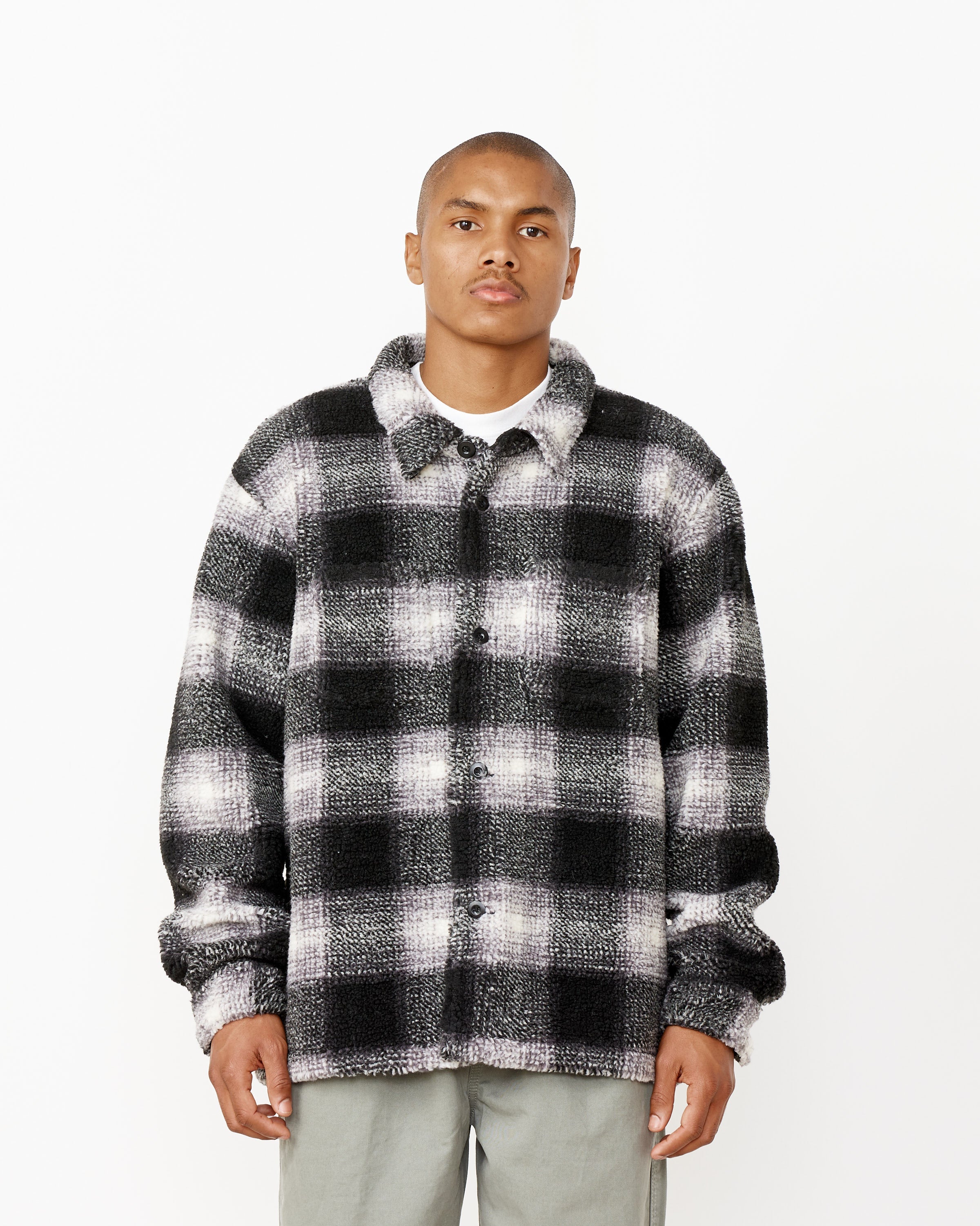 Plaid Sherpa Shirt in Black