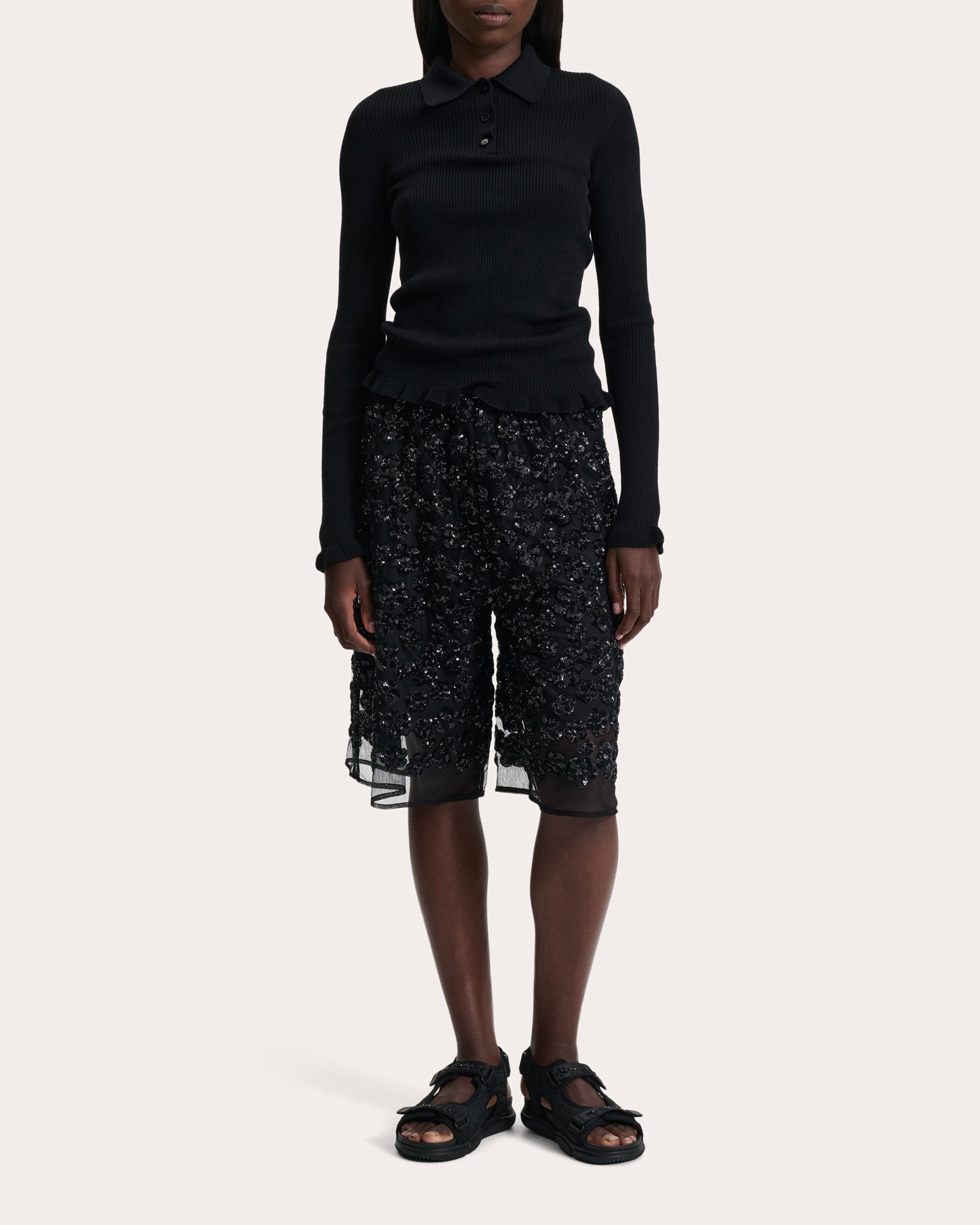 Angelica Floral Sequin-Embellished Shorts