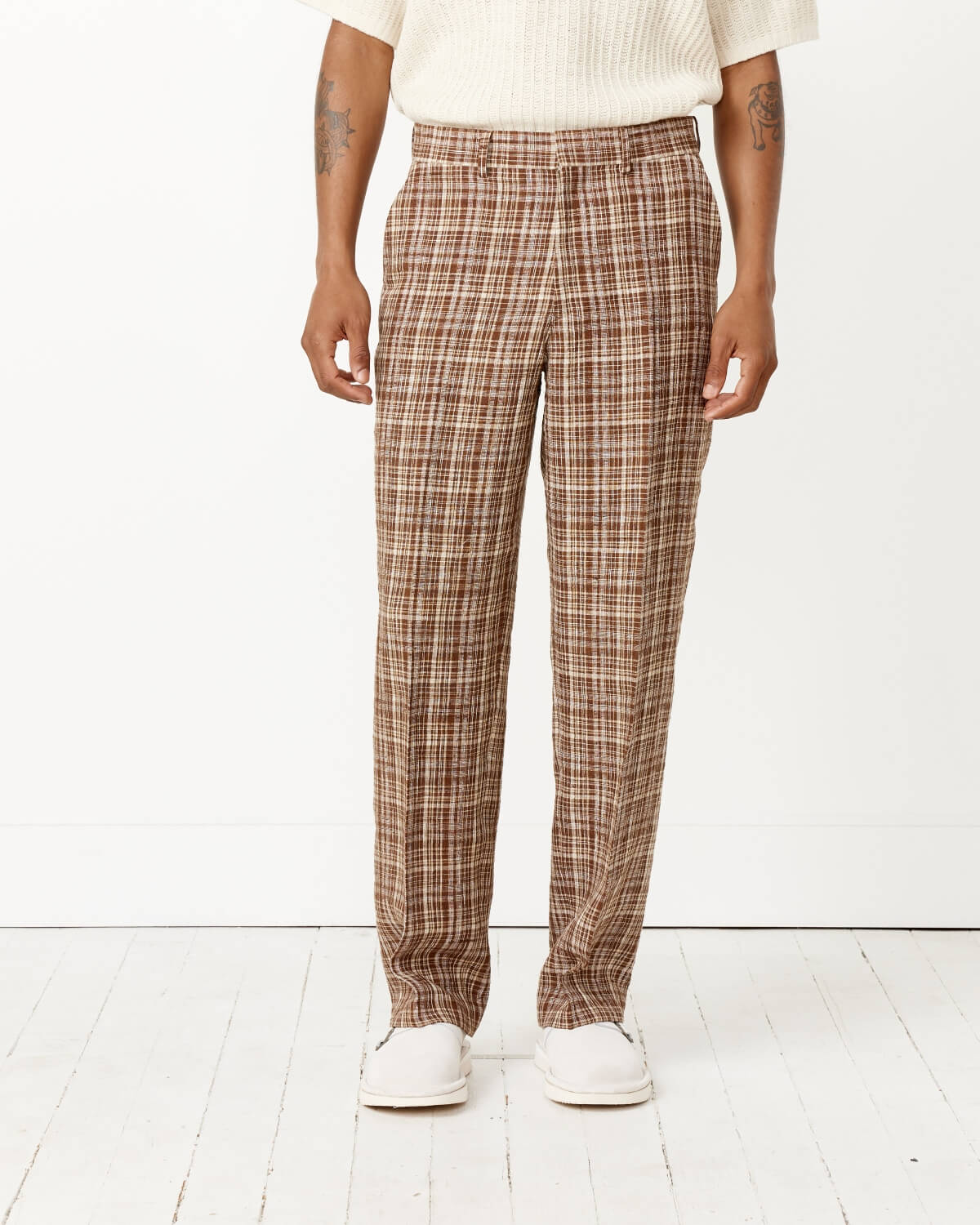 Linen Silk Check Slack