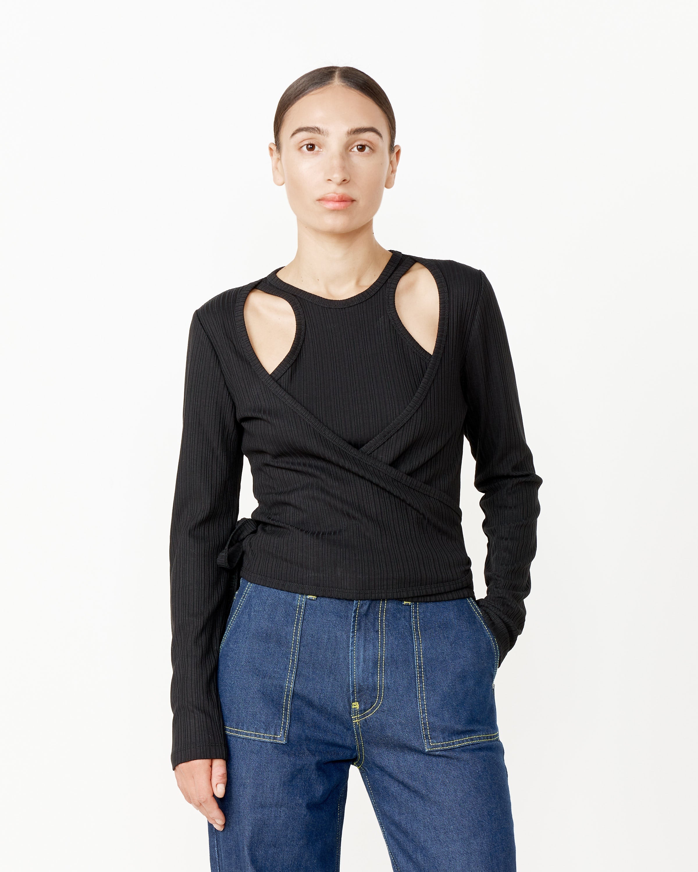 Rib Jersey Blouse in Black