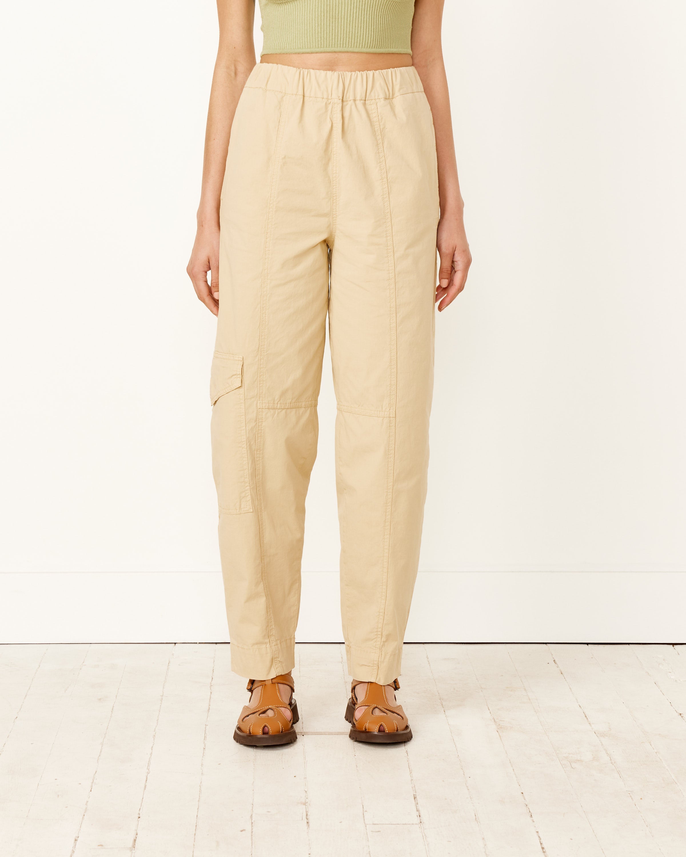 Washed Canvas Elasticated Curve Pants in Pale Khaki