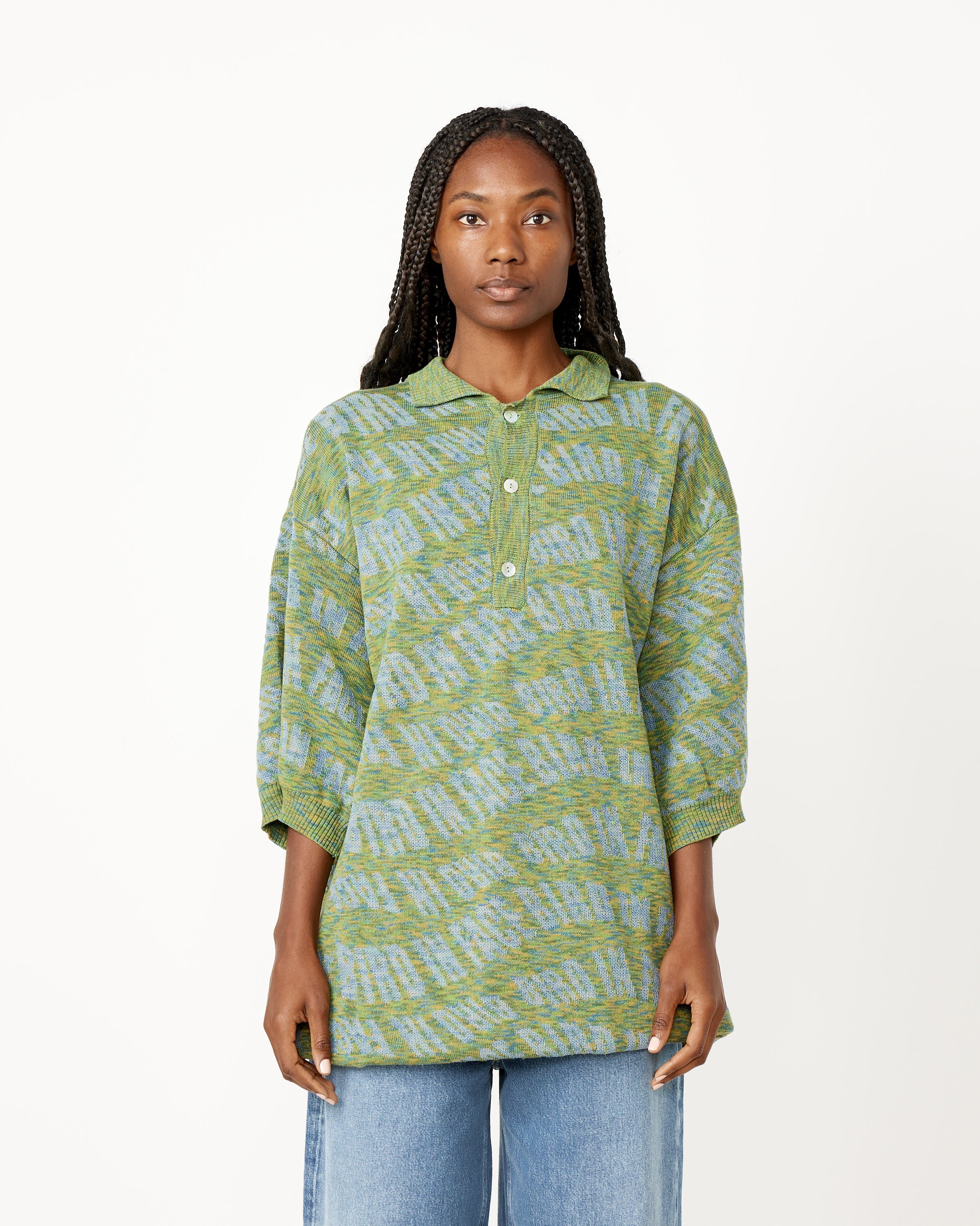 Polo Knit in Green Melange