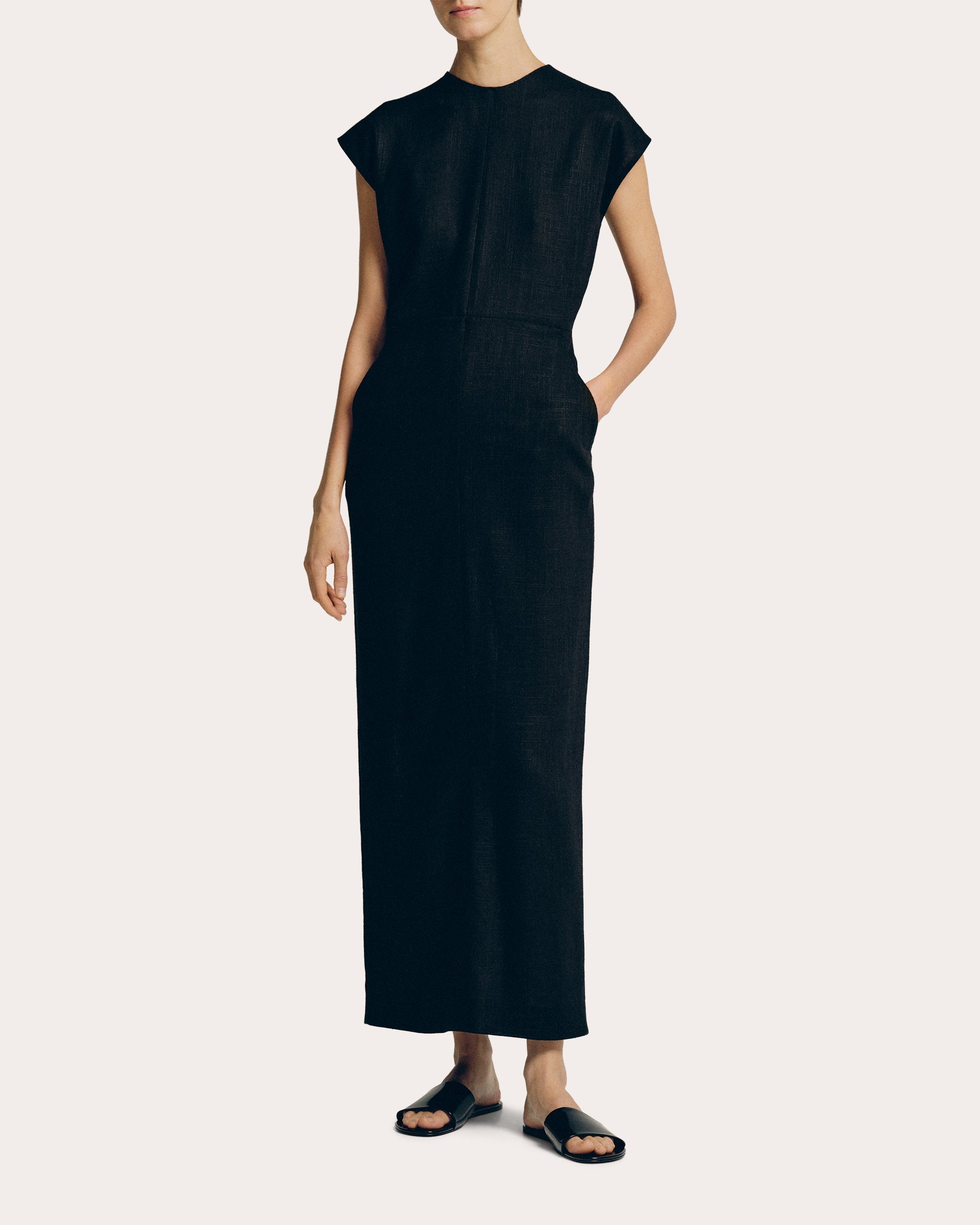 Linen-Blend Midi Dress