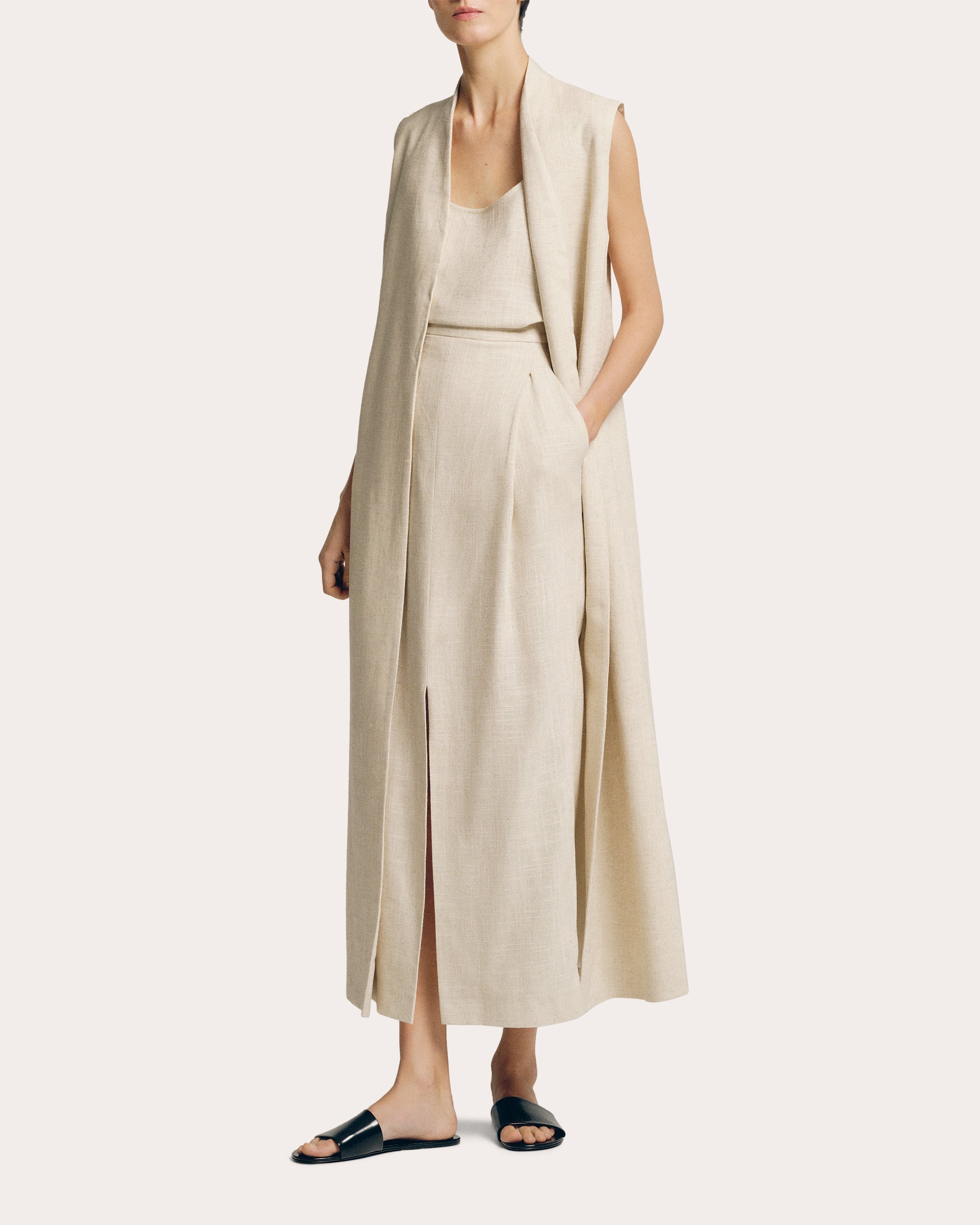 Long Linen-Blend Vest