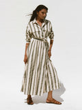 Cotton Linen Julia Wrap Dress - Pine Bay Stripe