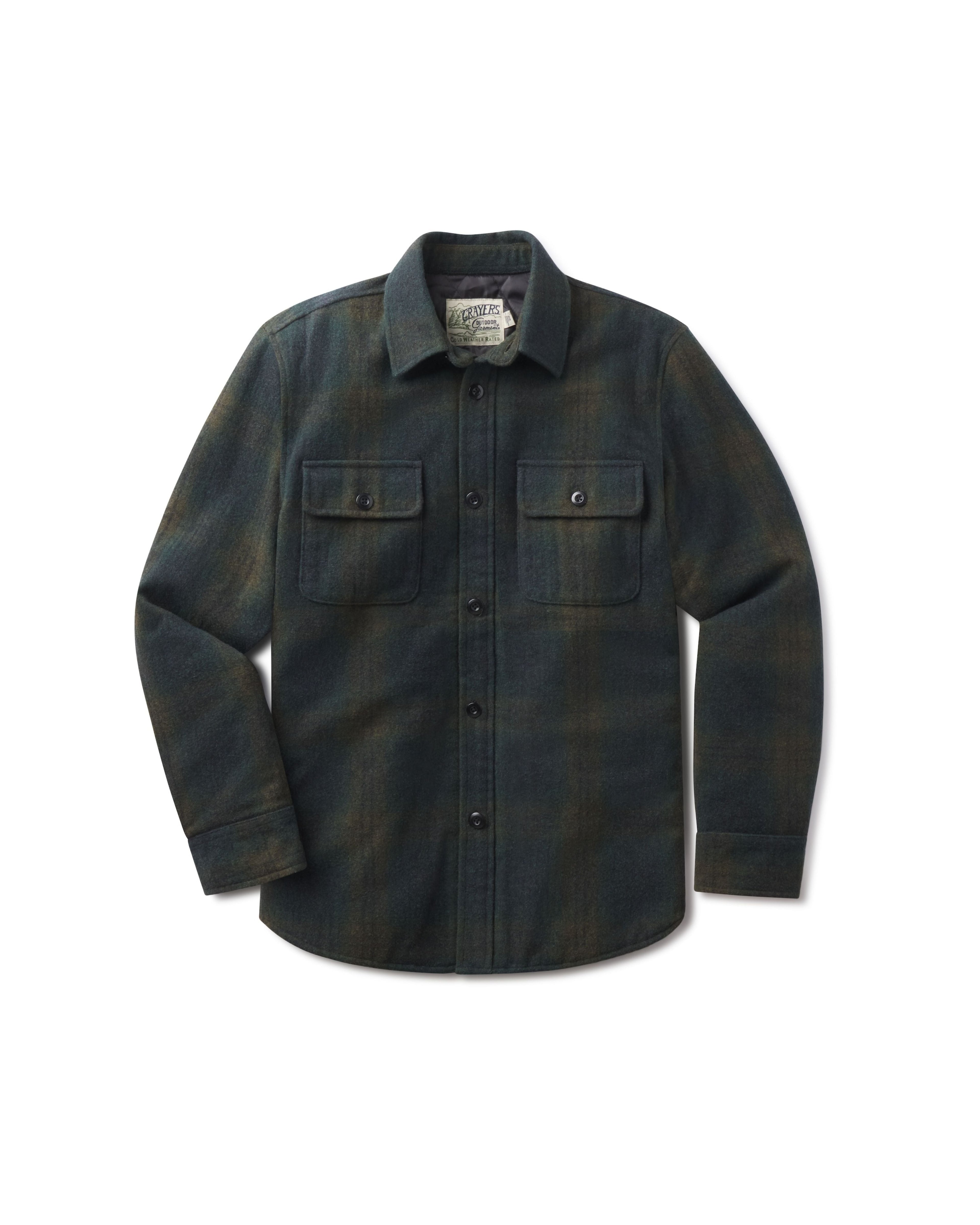 Retro Wool Padded Shirt Jacket - Olive Plaid