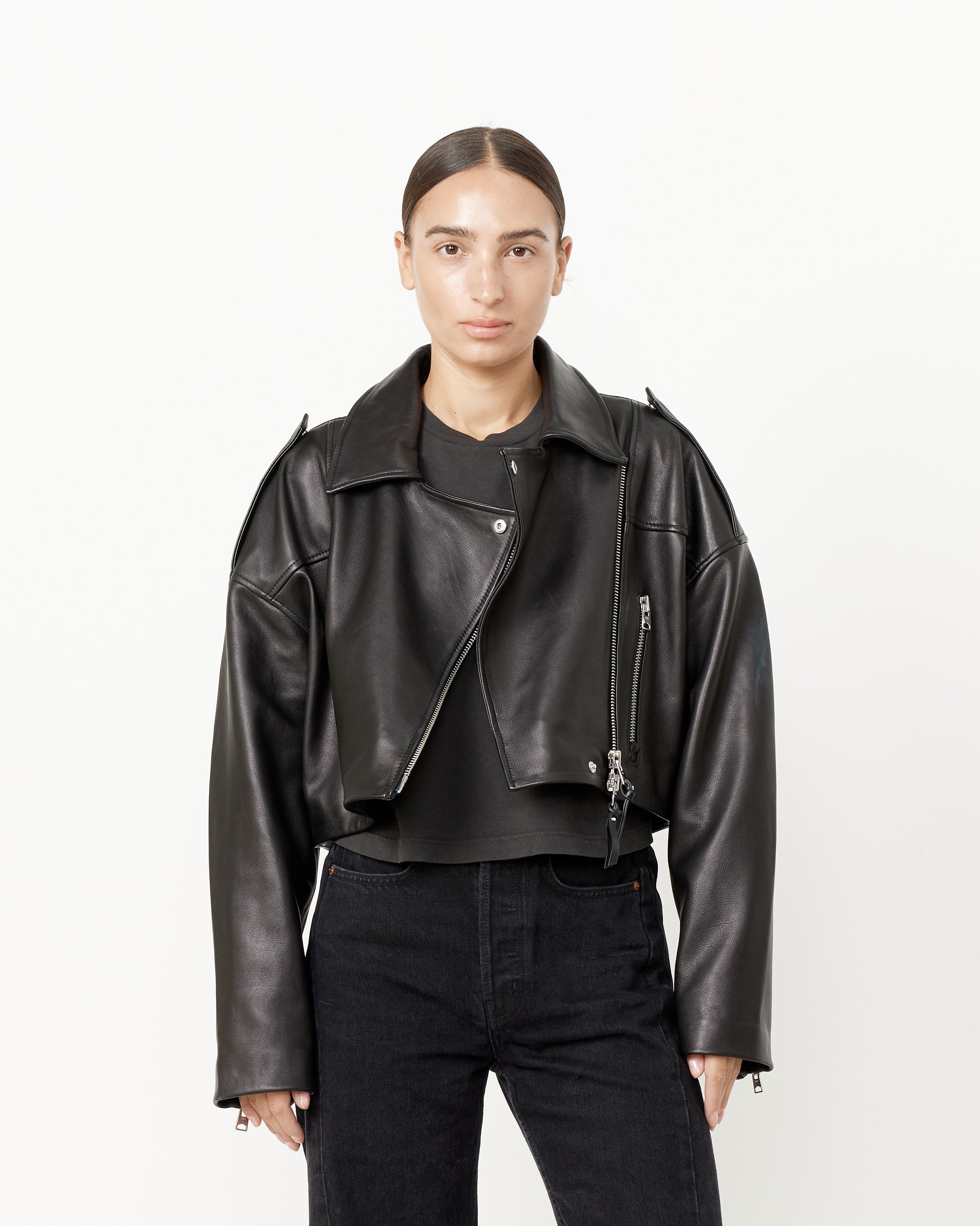 Remi Cropped Leather Biker