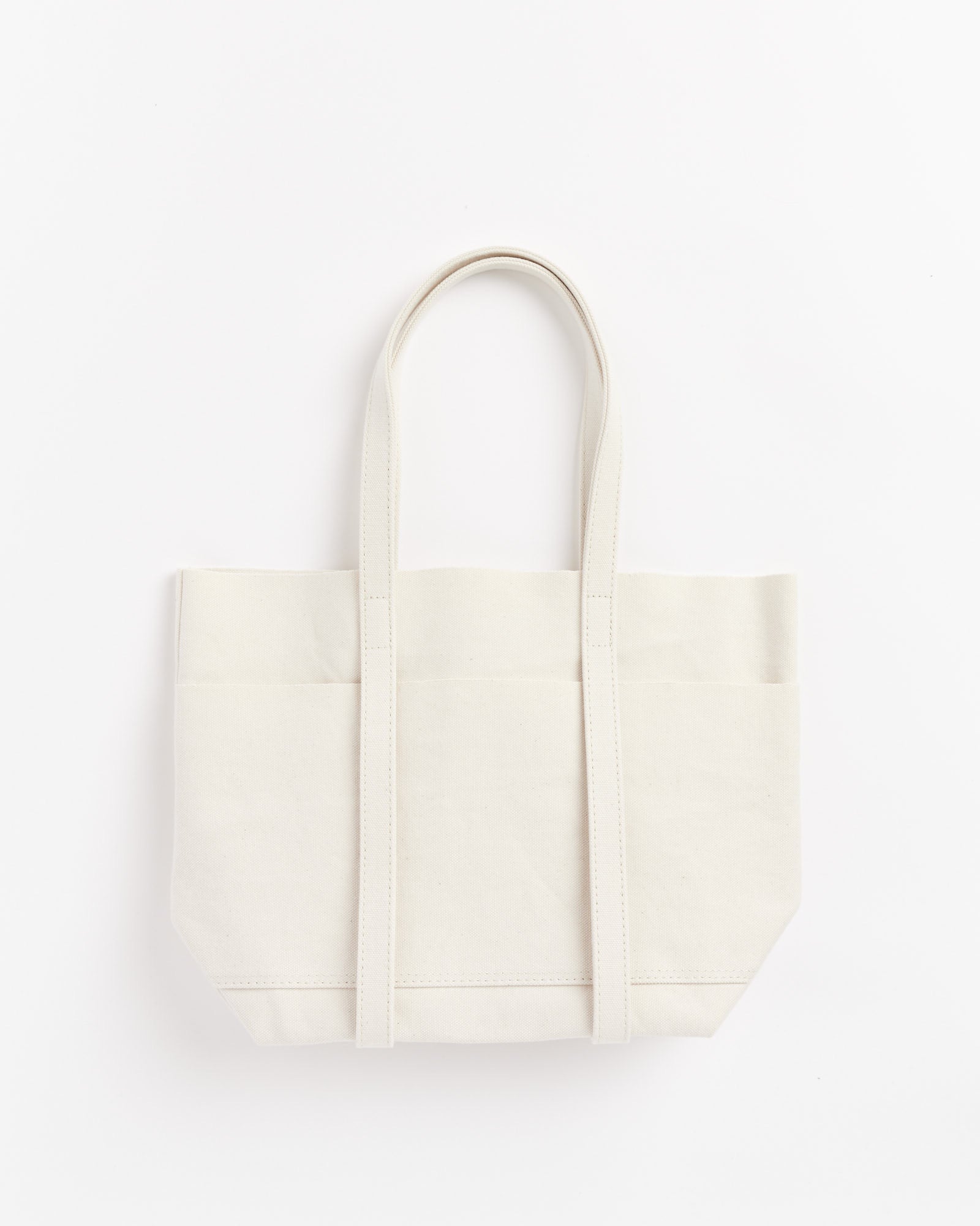Washed Canvas 6 Pocket Tote Bag in White Small