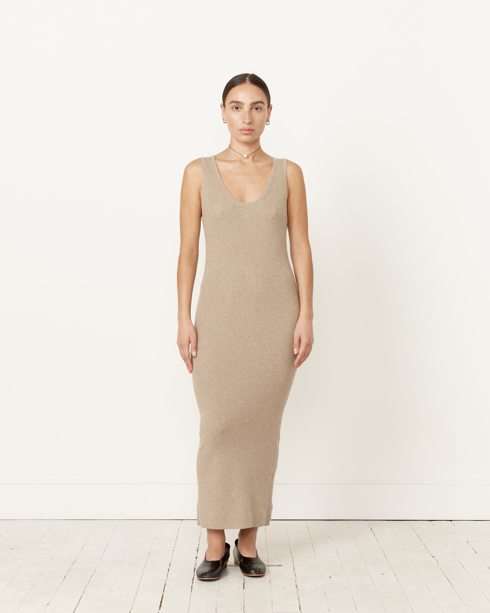 Rib Tank Dress in Stone Melange