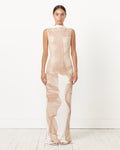Print Long Dress in White/Beige