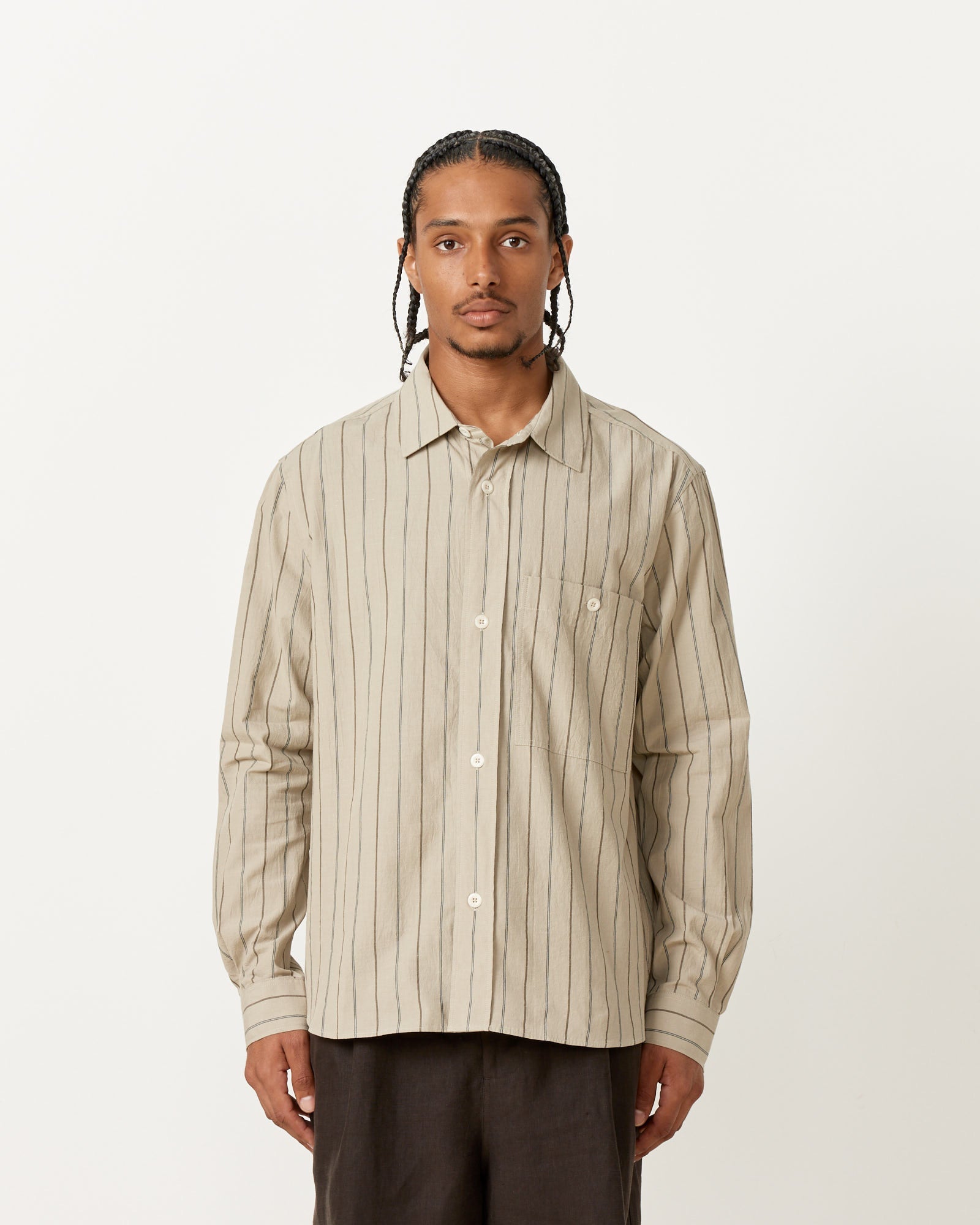 Overall Wide Stripe Shirt in Navy/Bark