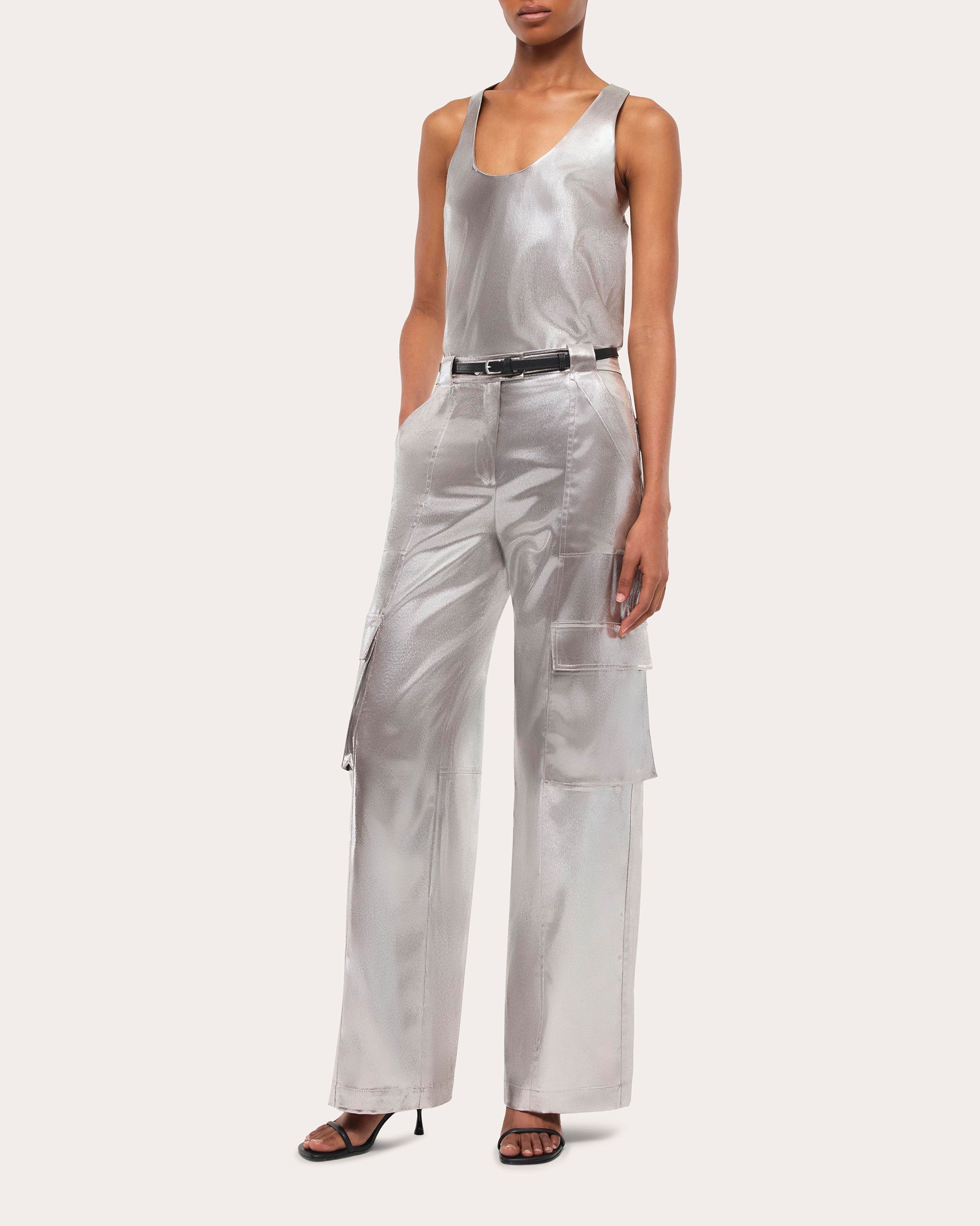 Beatriz Metallic Lamé Wide-Leg Cargo Pants