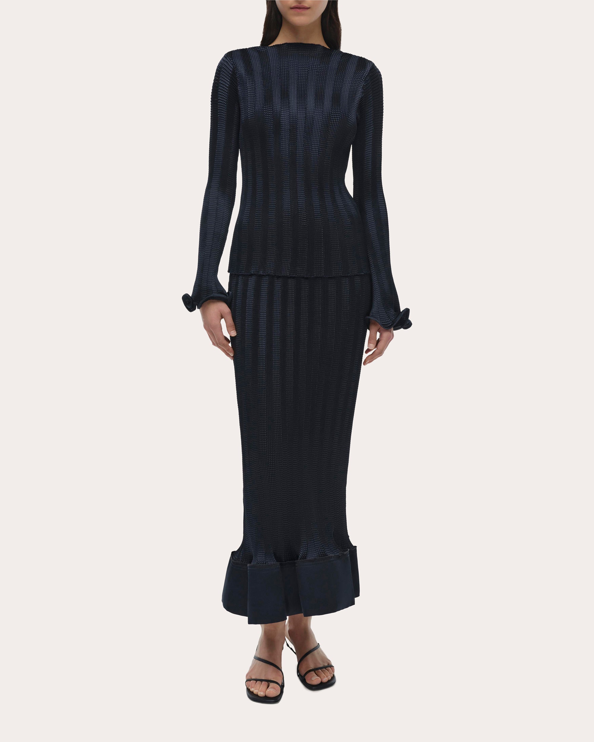 Hollis Textured Stripe Flared Midi Skirt