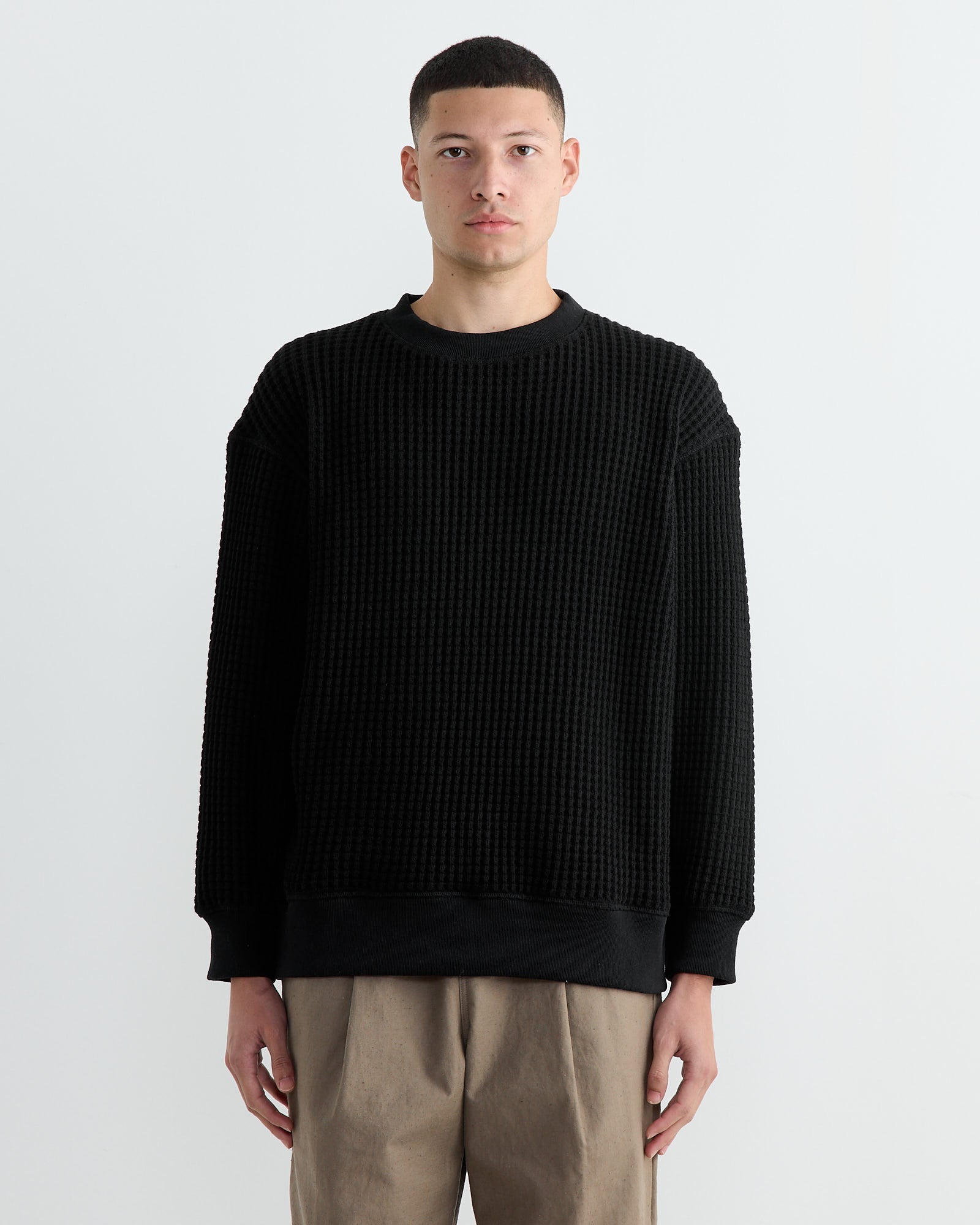 Waffle Crewneck in Black