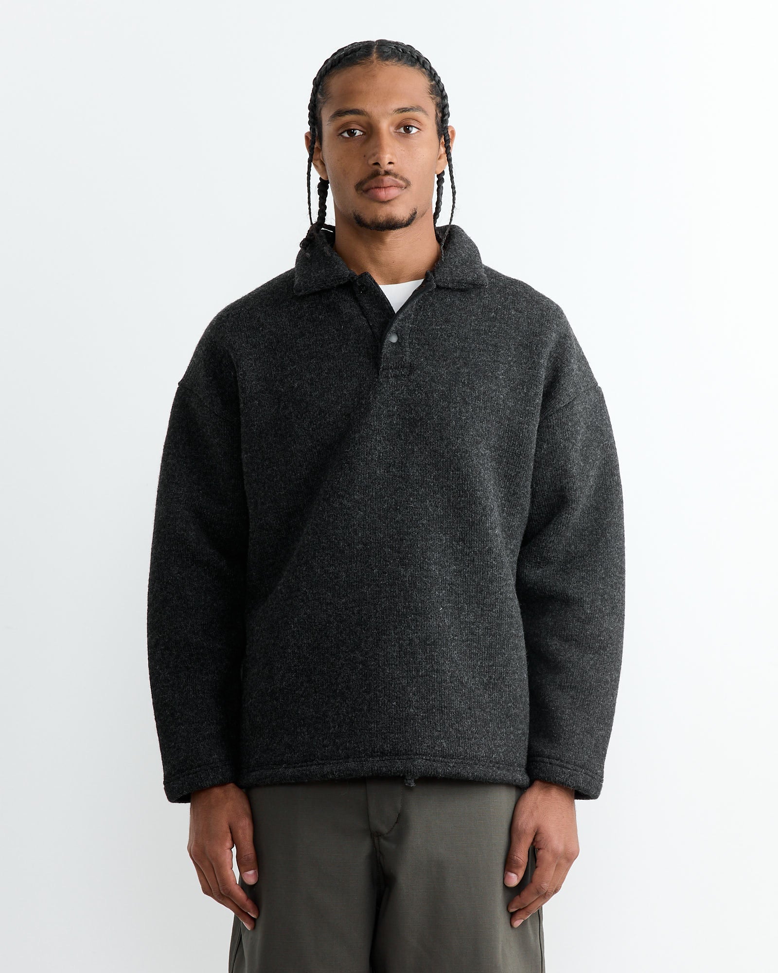 Wool HIMO Polo in Heather Black
