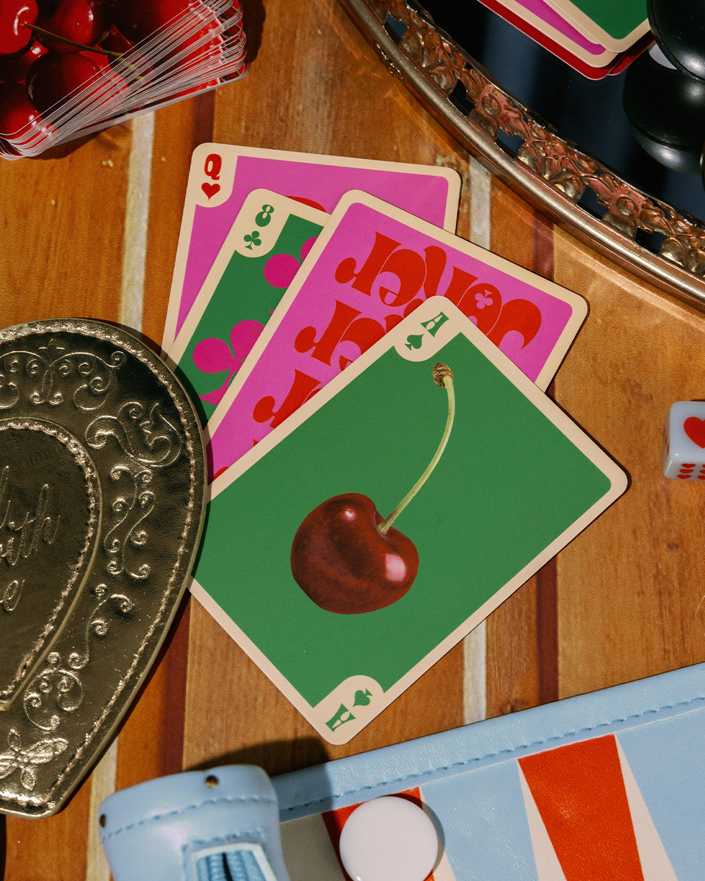 Game Night! Double Deck Playing Cards - Cherry Stripe