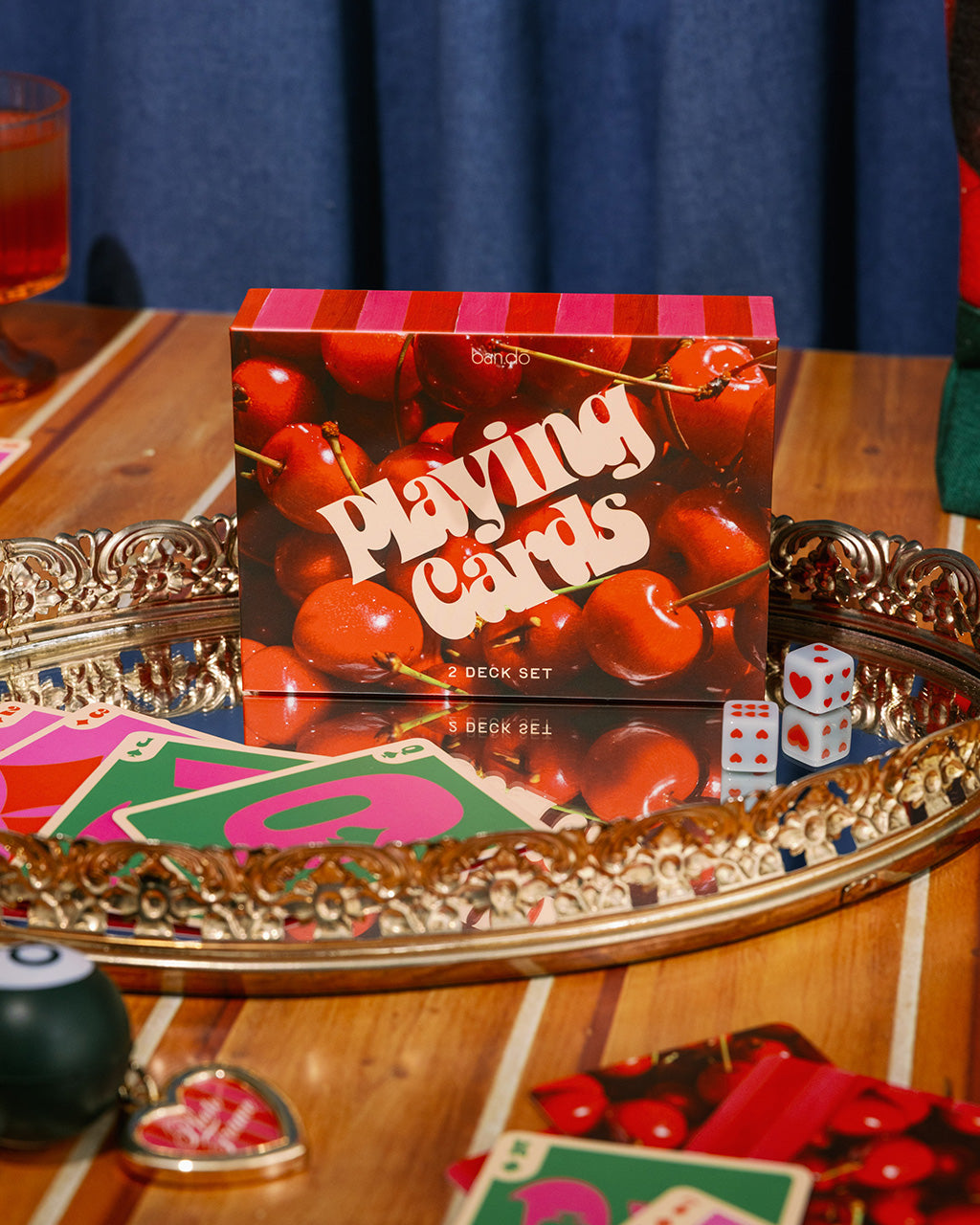 Game Night! Double Deck Playing Cards - Cherry Stripe