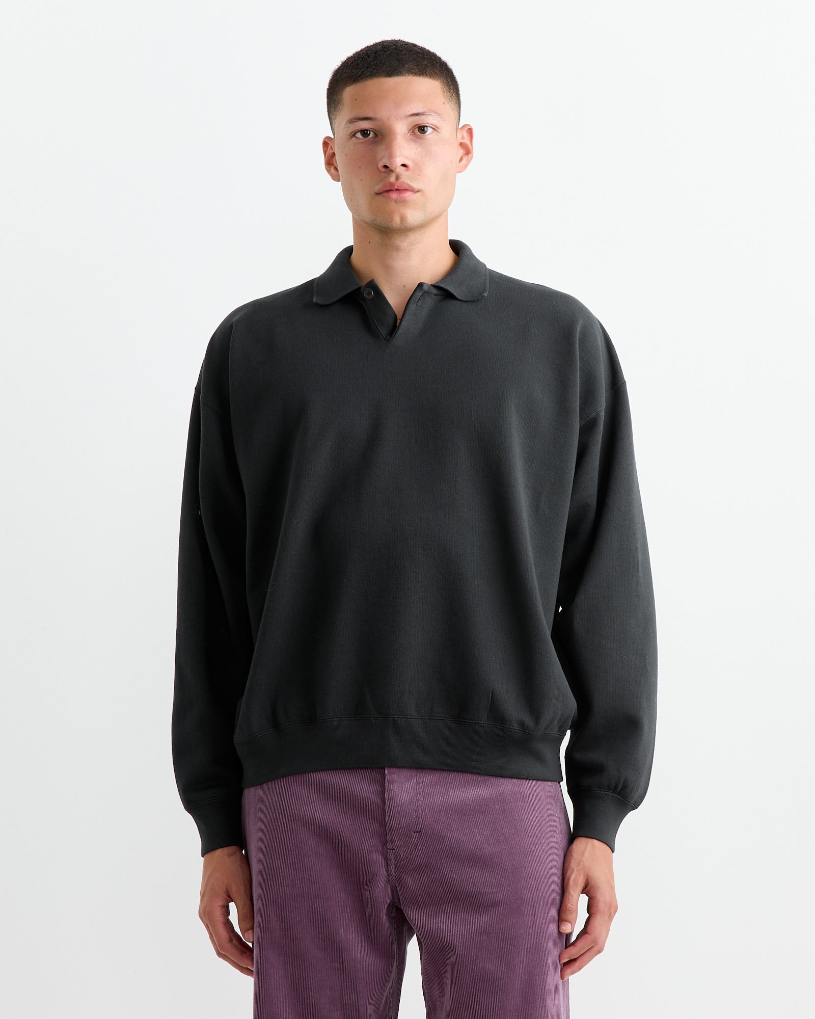 Pima Light Sweat Polo in Ink Black