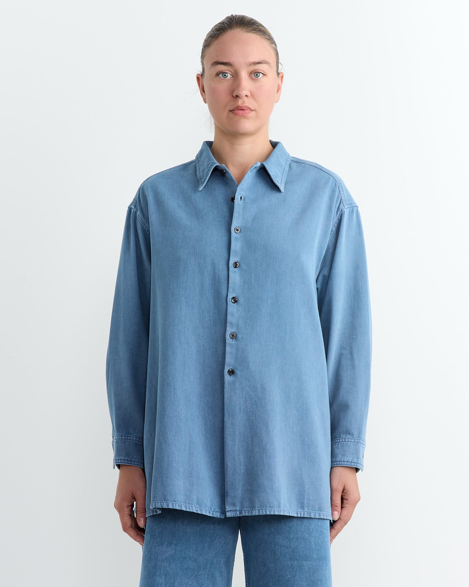 Twisted Denim Shirt in Snow Blue