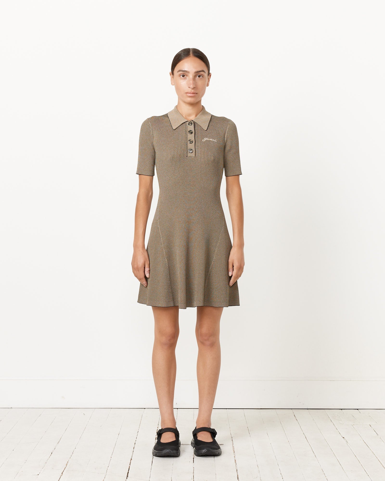 Melange Knit Mini Dress in Safari