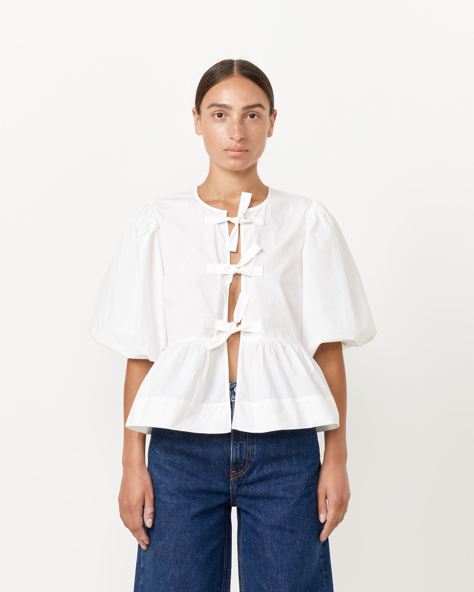 Cotton Poplin Peplum Blouse in Bright White