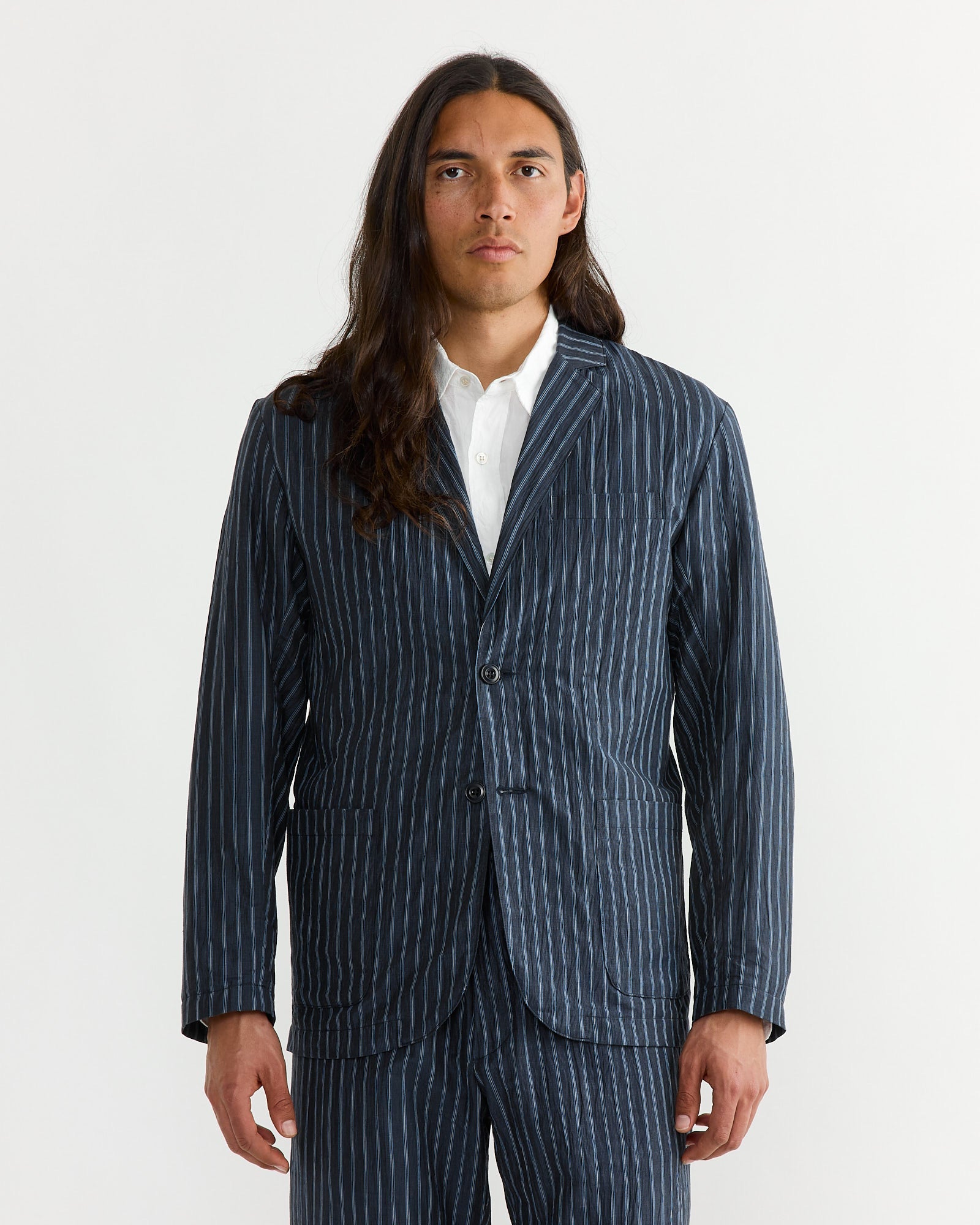 Blazer in Crinkle Stripe Navy