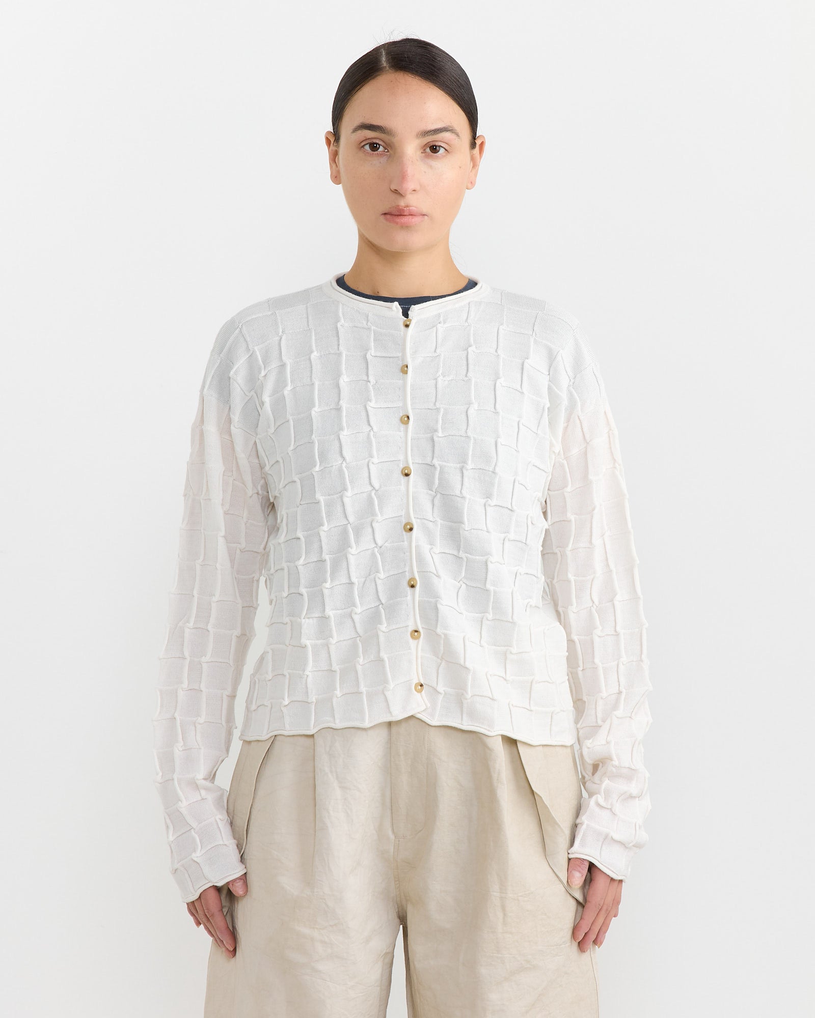 Inlay Cardigan in White