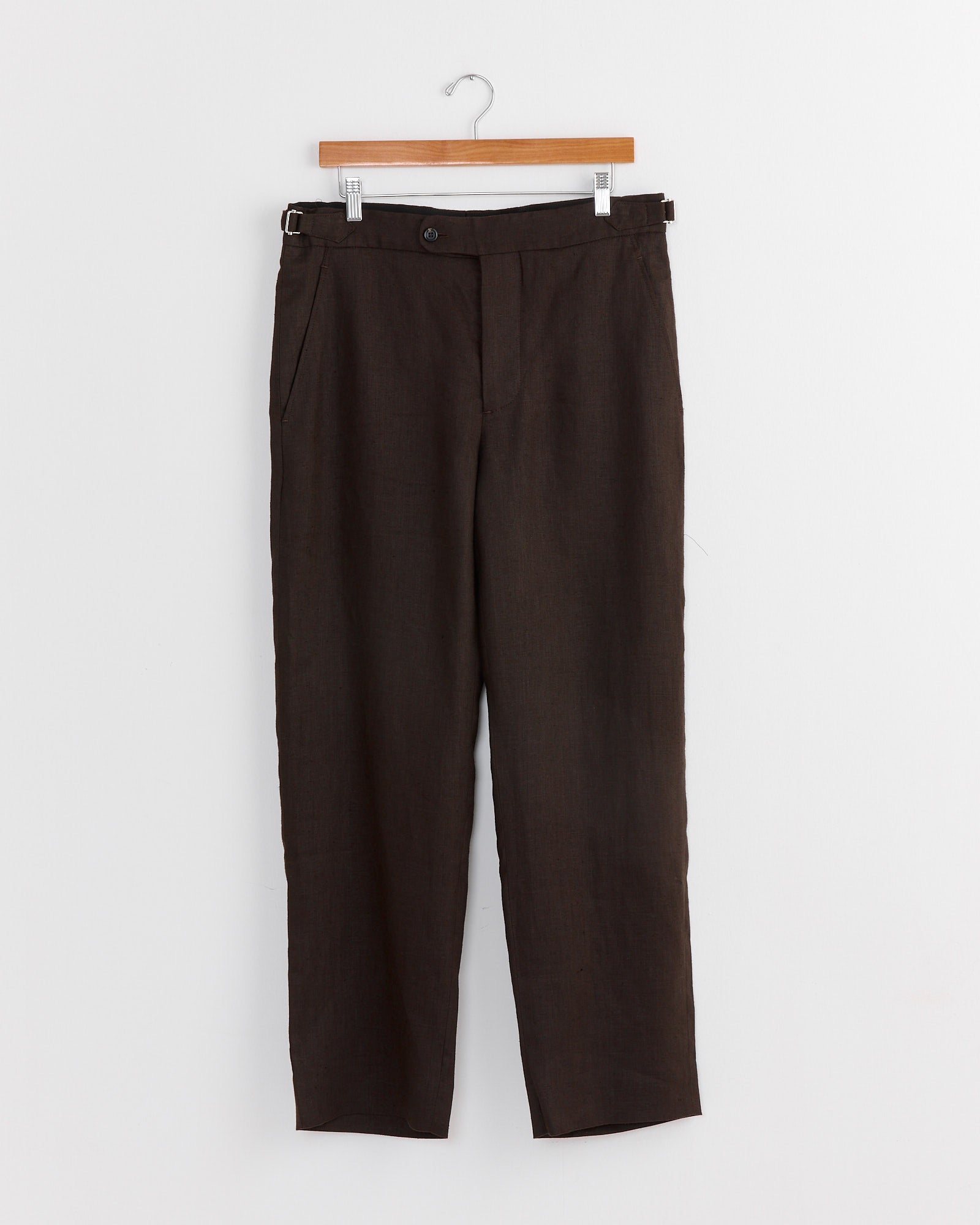 Lightweight Linen Side Buckle Trouser in Brown Black