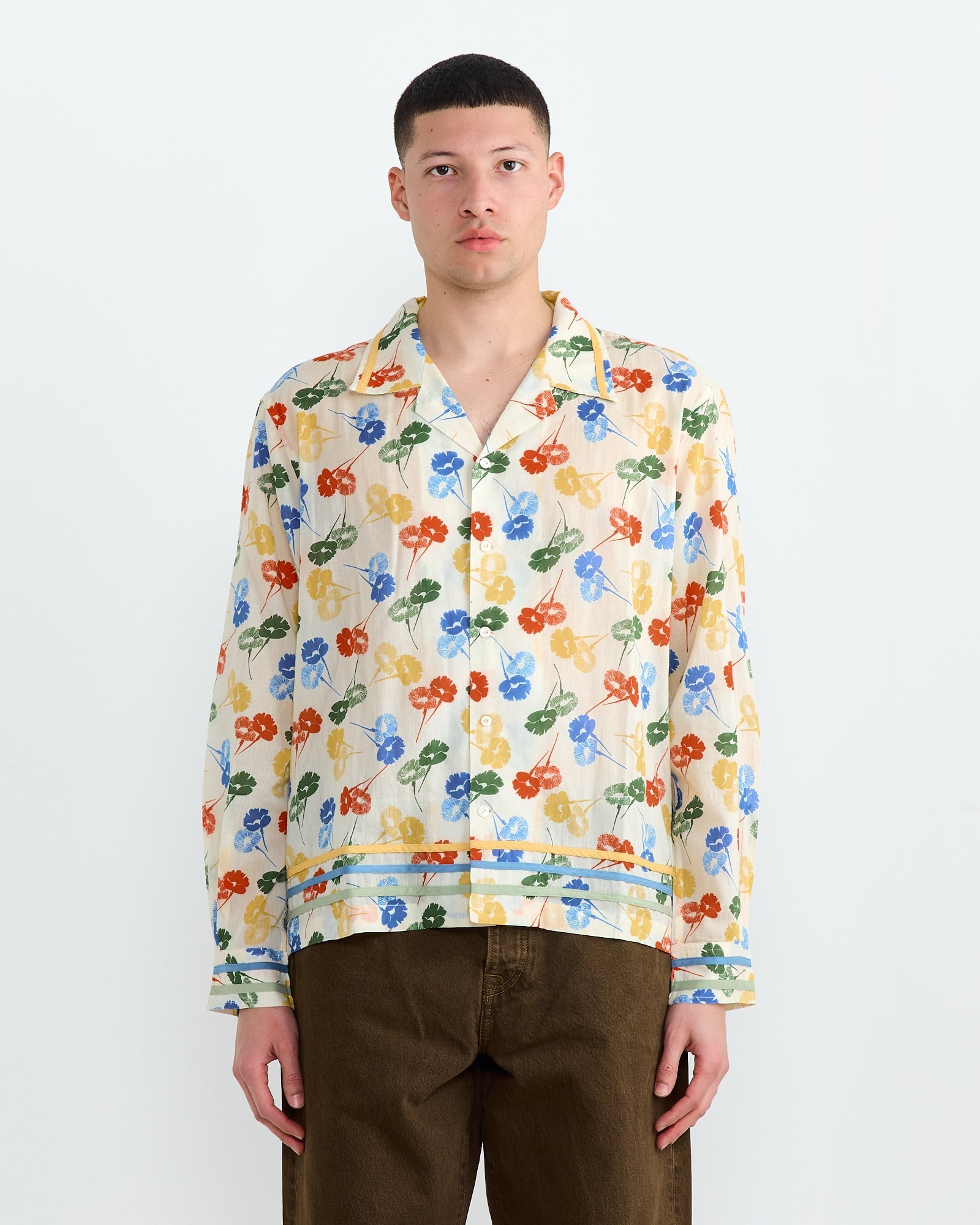 Flower Stamp Shirt in White Multi
