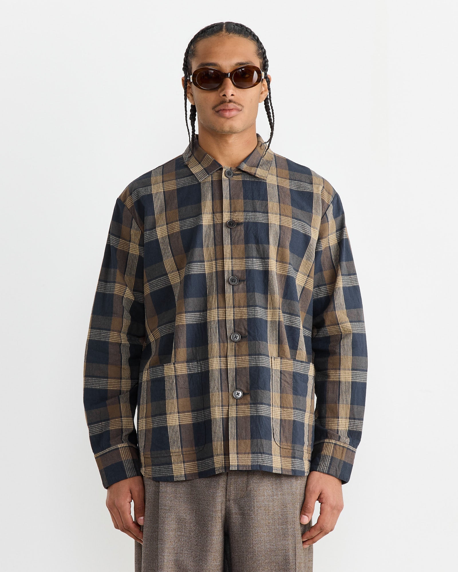 Travail Overshirt in Navy/Brown