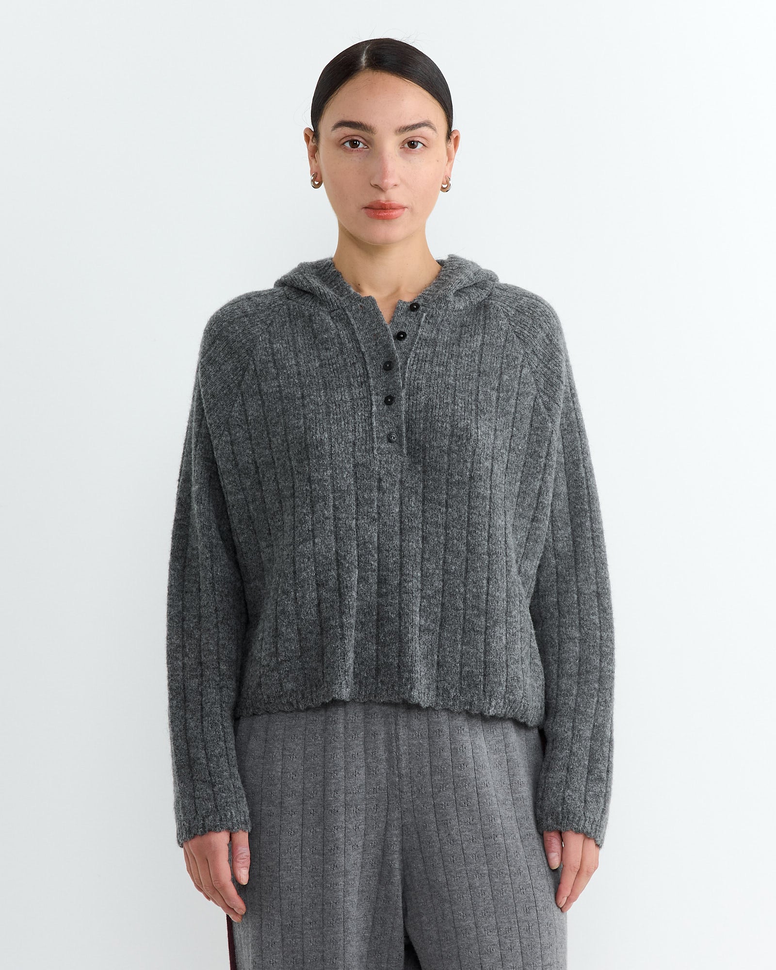 Baby Alpaca Hooded Sweater in Grey