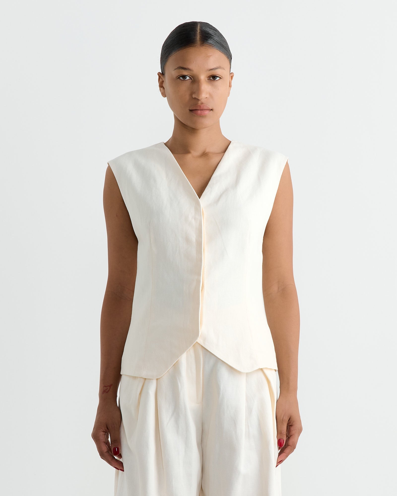 Minimal Tailored Vest in Ivory