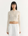 Summer Cashmere Crew Neck Cardigan in Ivory White