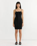 Cotton Silk Rib Mini Dress in Black