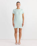 Washable Wool Pile Mini Dress in Light Aqua