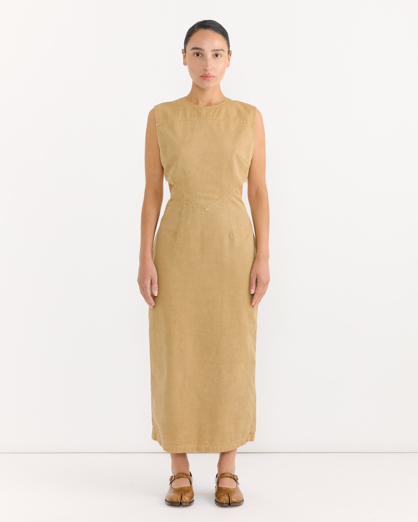 Dyed Finx Gabardine Dress in Beige