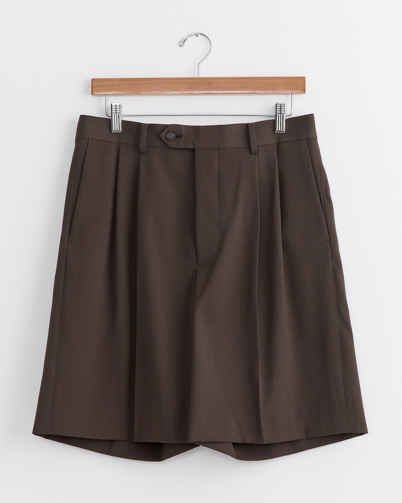 Light Wool Gabardine Short in Dark Brown