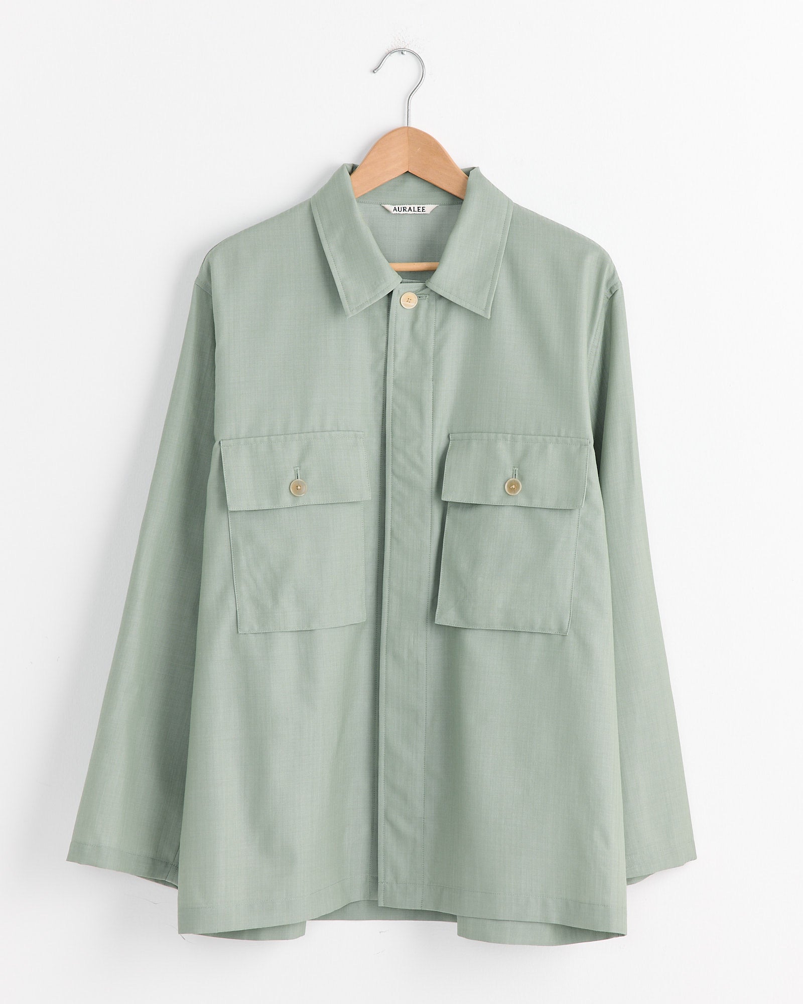 Wool Herringbone Over Shirt in Olive