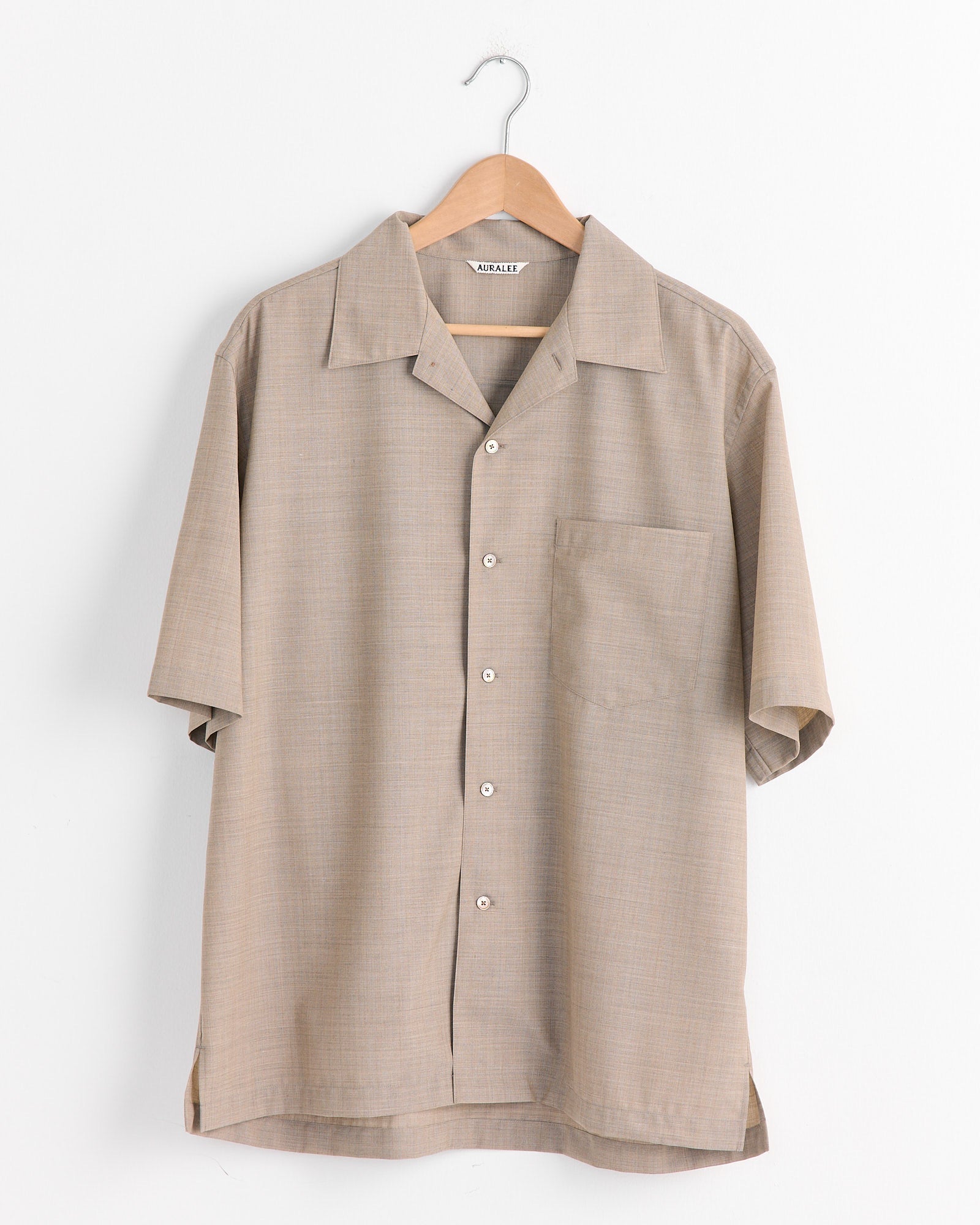 Tropical Wool Half Sleeved Shirt in Top Light Brown