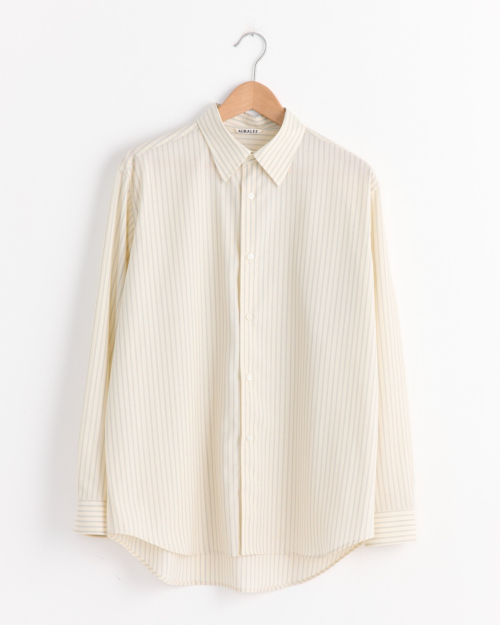 Fine Wool Stripe Shirt in Ivory