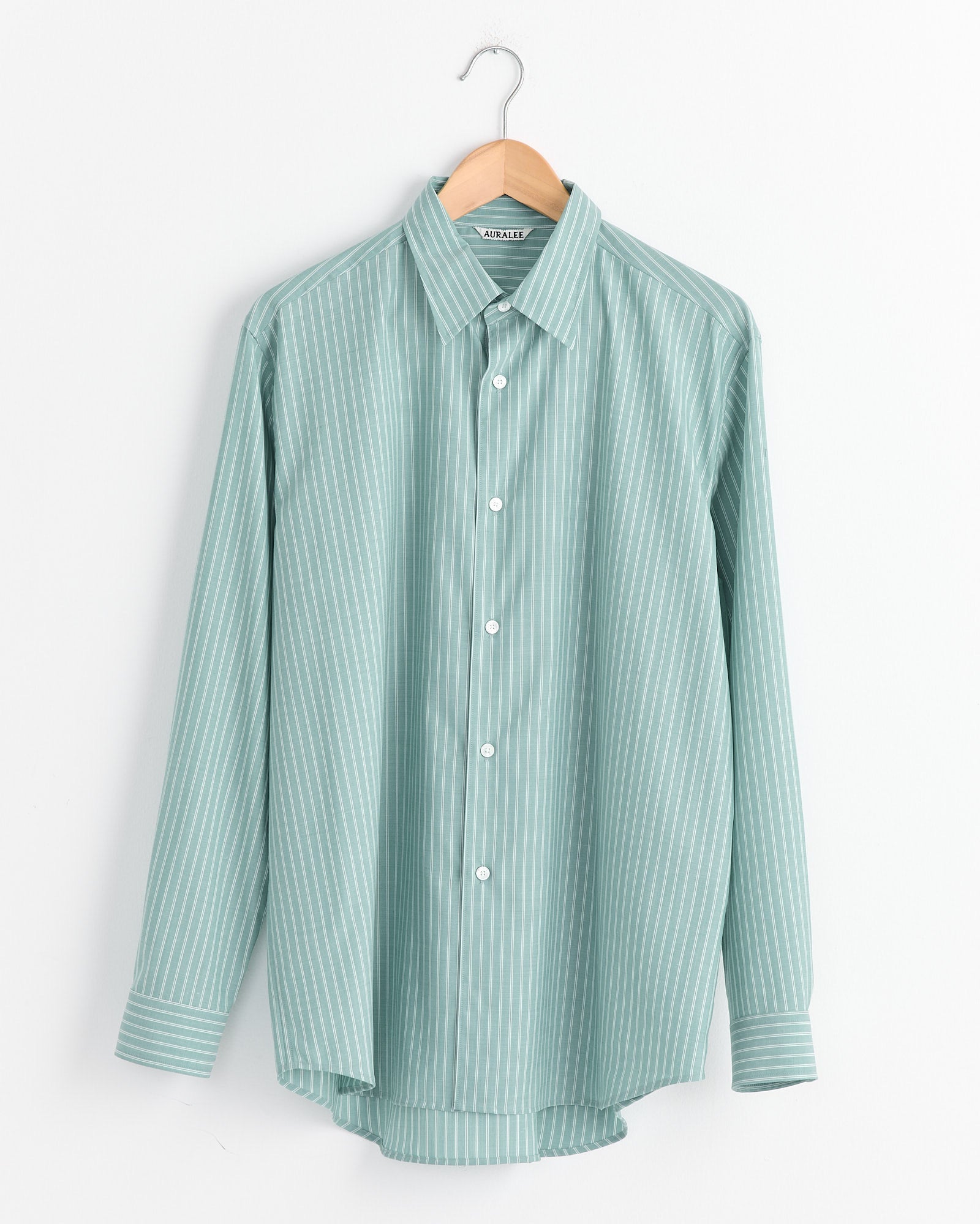 Fine Wool Stripe Shirt in Green