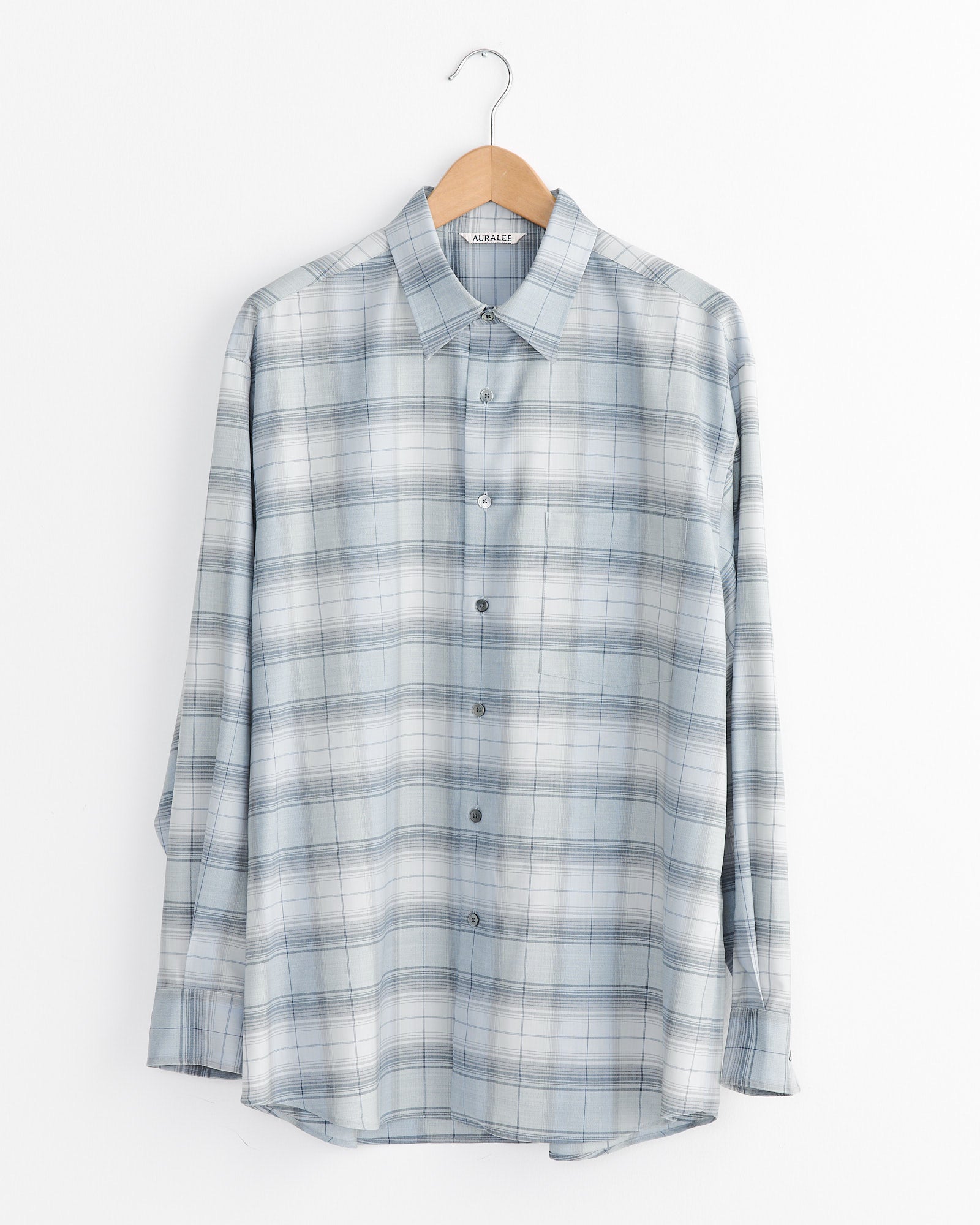 Light Wool Check Shirt in Blue Green