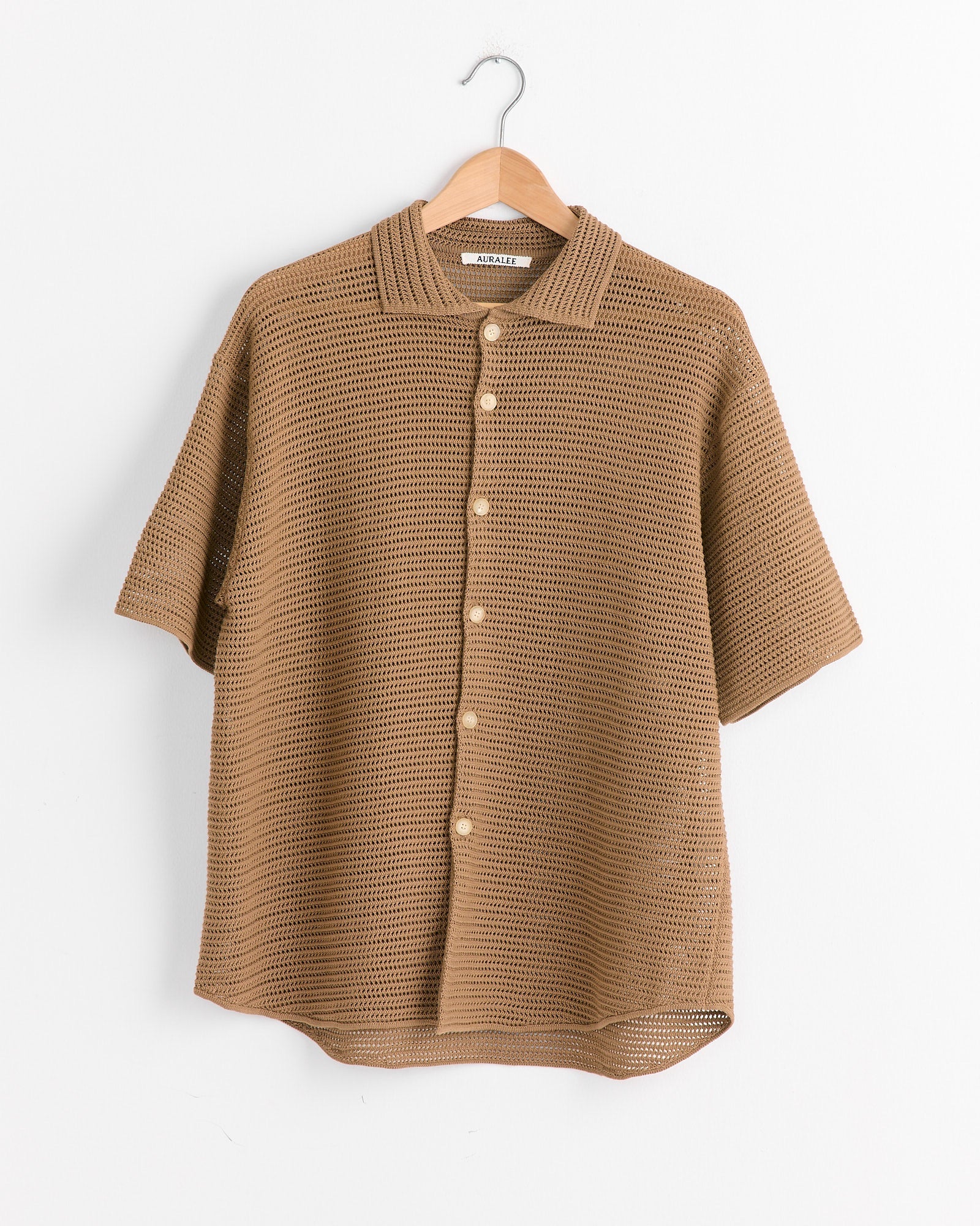 Mesh Knit Half Sleeved Shirt in Khaki Brown
