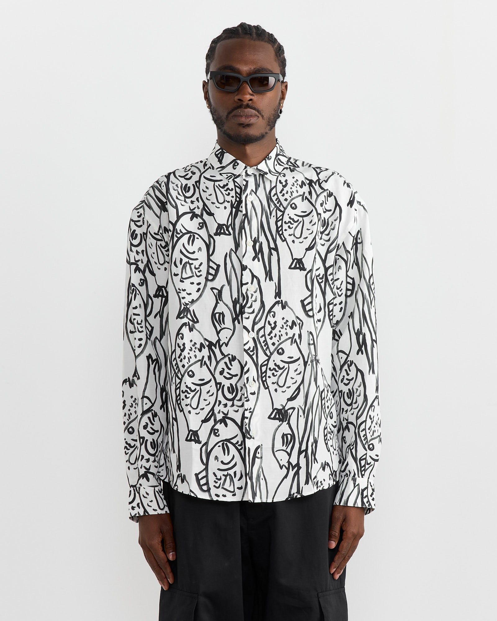 La Chemise Simon Shirt in Fish Black/White