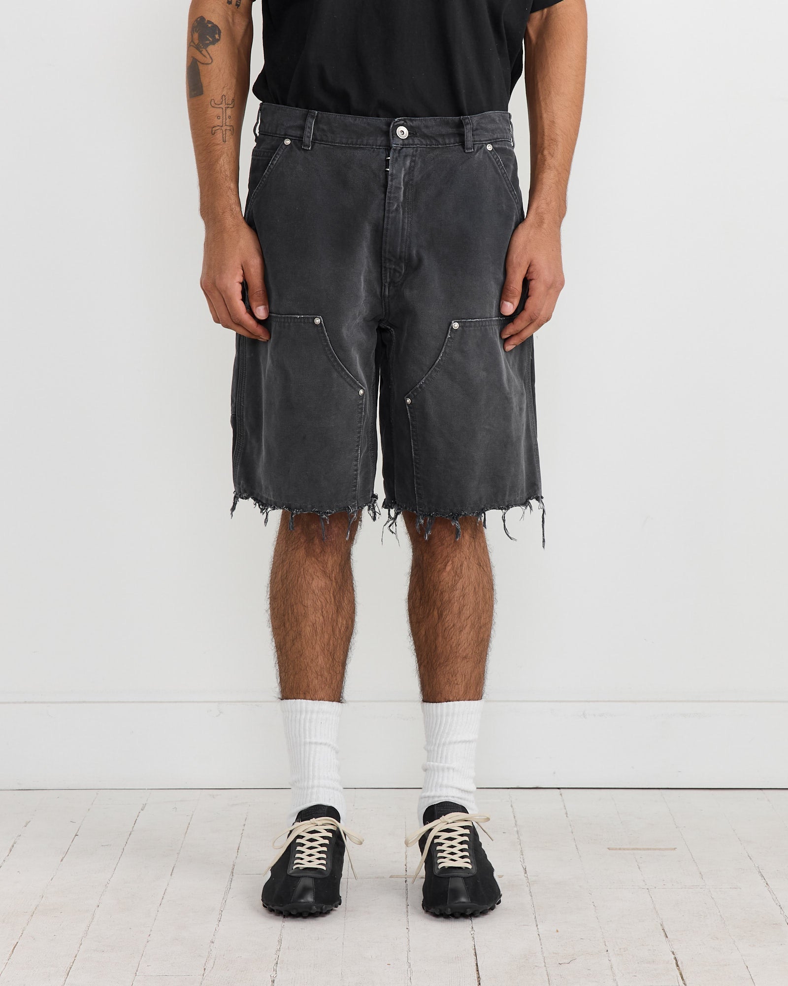 Stud Denim Shorts in Black